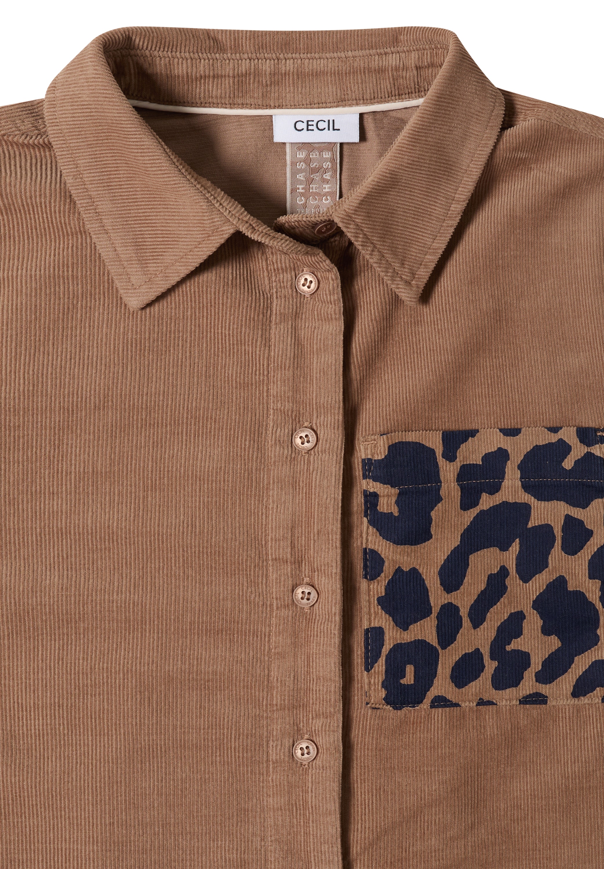 Cecil Kurzarmbluse Sommerbluse aus Cord mit Leo-Brusttasche