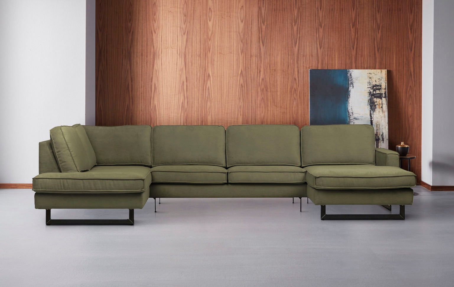 Places of Style Wohnlandschaft »Pinto, 350 cm, U-Form, XXL, mit Ottomanen«, Cord, Feincord, Luxus-Microfaser Leder und Chenille