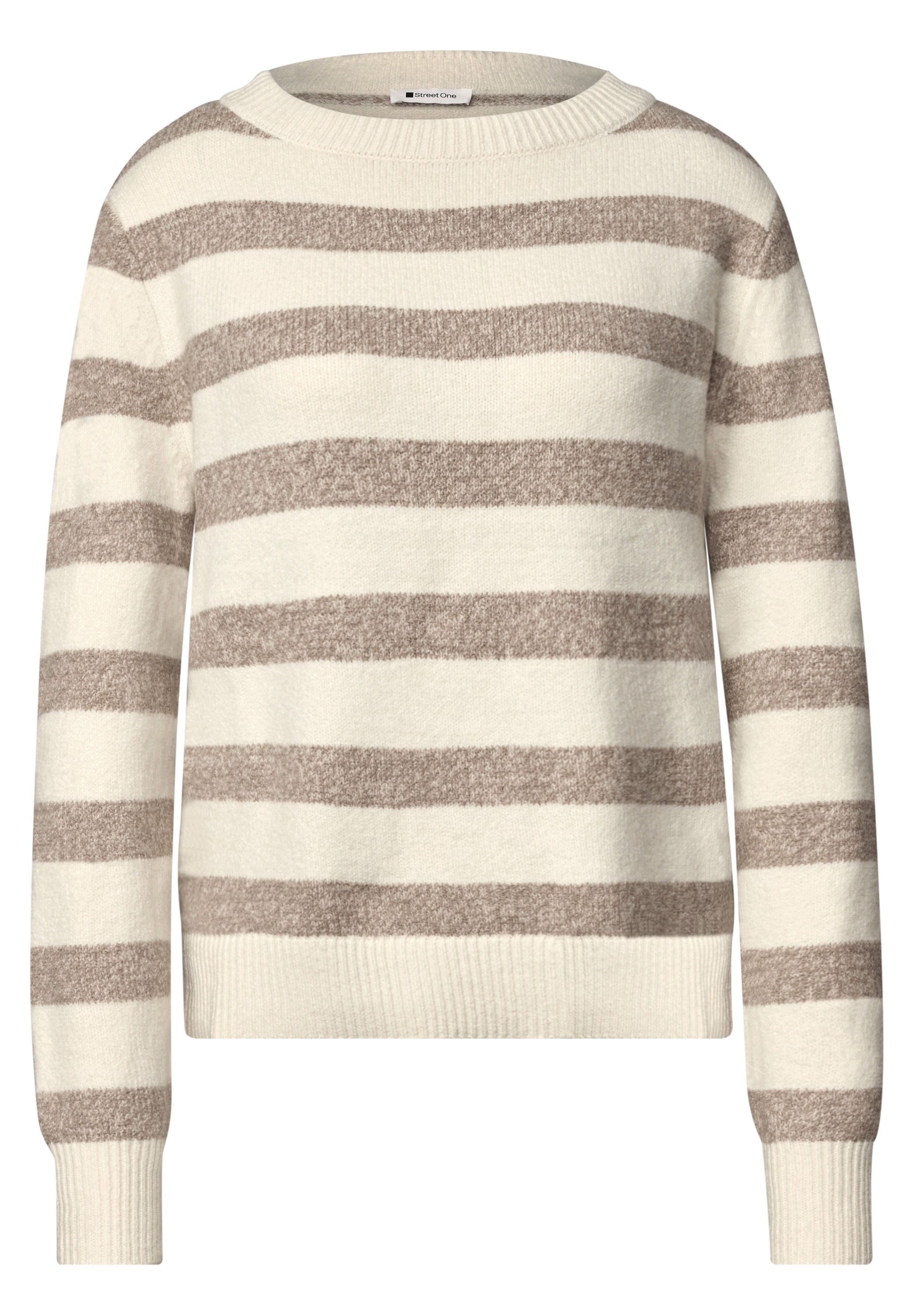 STREET ONE Strickpullover Langarmpullover mit Boat Neck und Streifen
