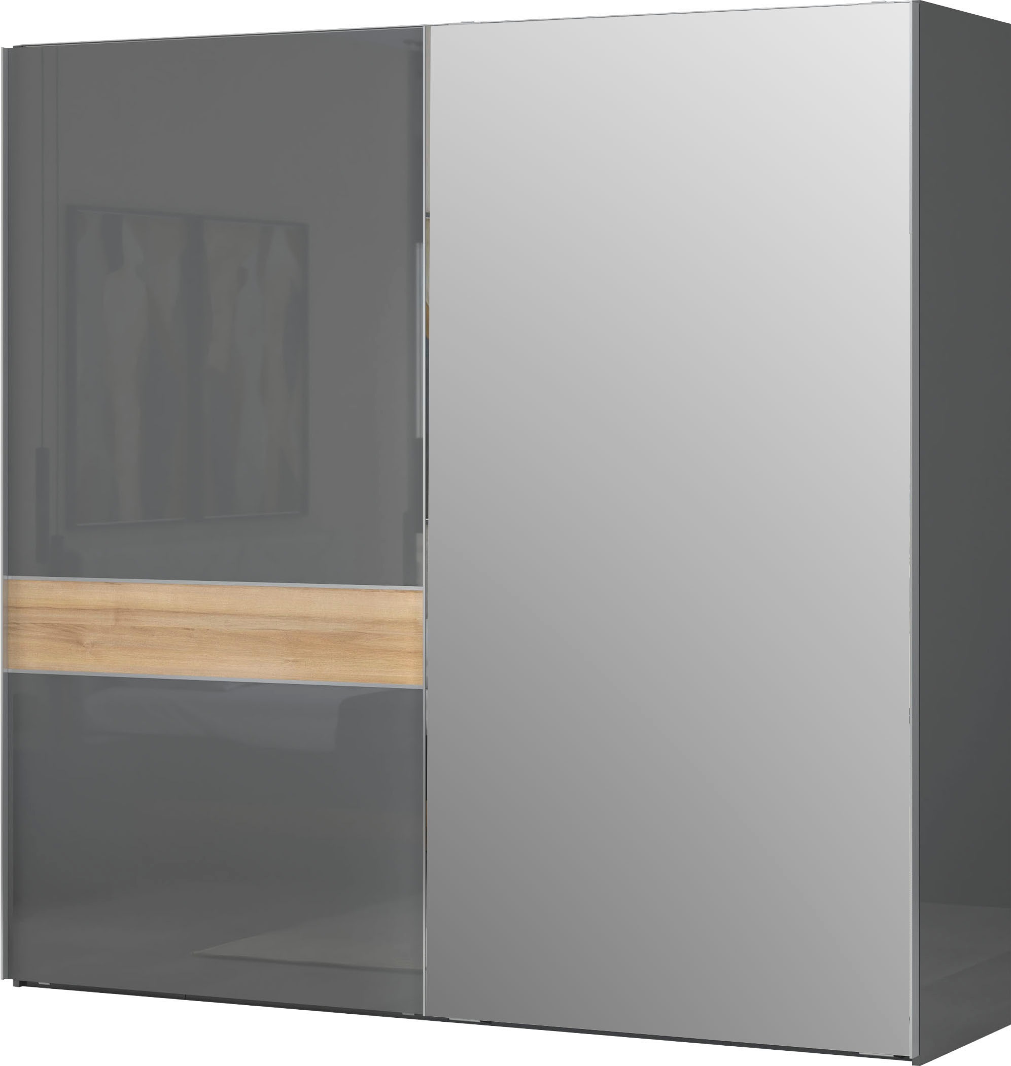 Image of GOODproduct Schwebetürenschrank "Onyx, Schwebetürenschrank inklusive Innenleben, FSC-zertifiziert" in 3 Breiten: 182, 230 oder 272cm, Höhe 224cm, mit Spiegel, UV lackiert, hochglänzend anthrazit, mit Soft-Close Funktion