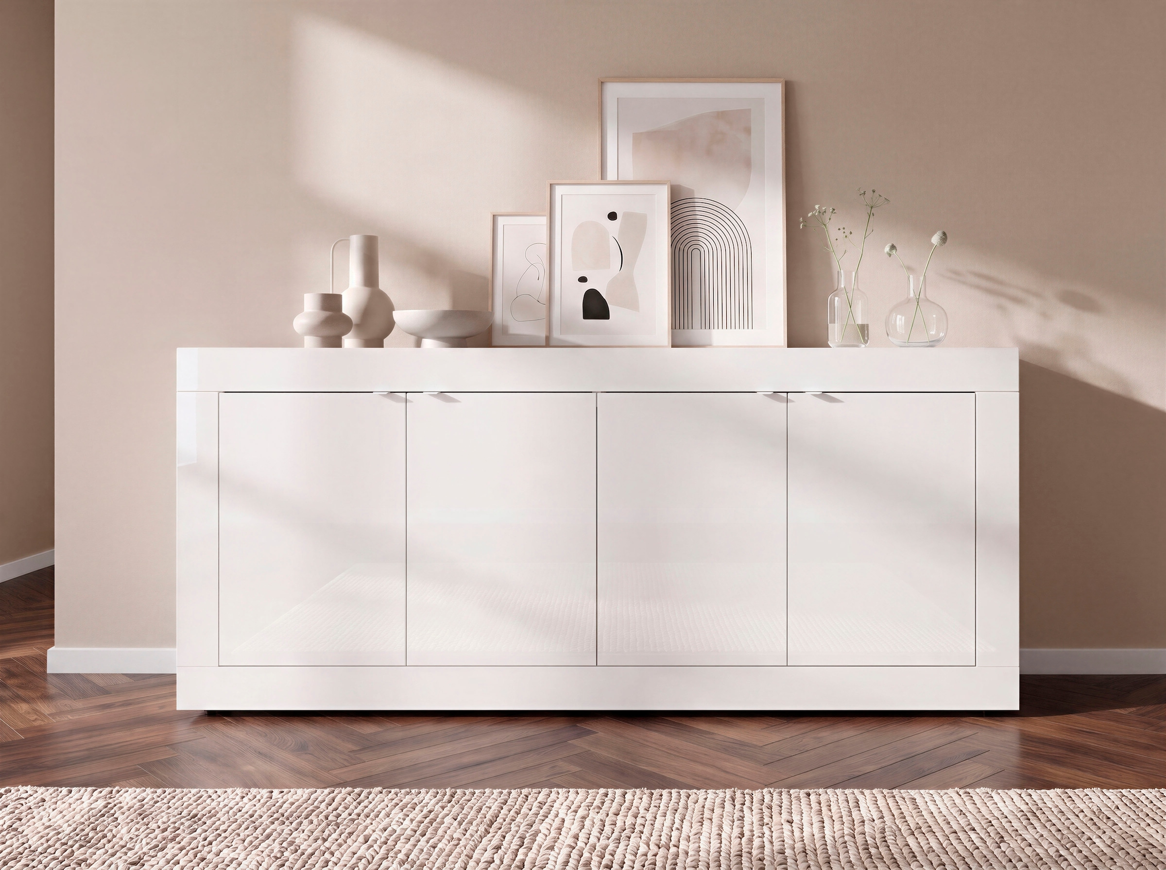 Home affaire Buffet »Basic Breite 207 cm, Kommode 4 Türen, Anrichte,« poignée en métal, design moderne du cadre, grand espace de rangement, choix de couleurs