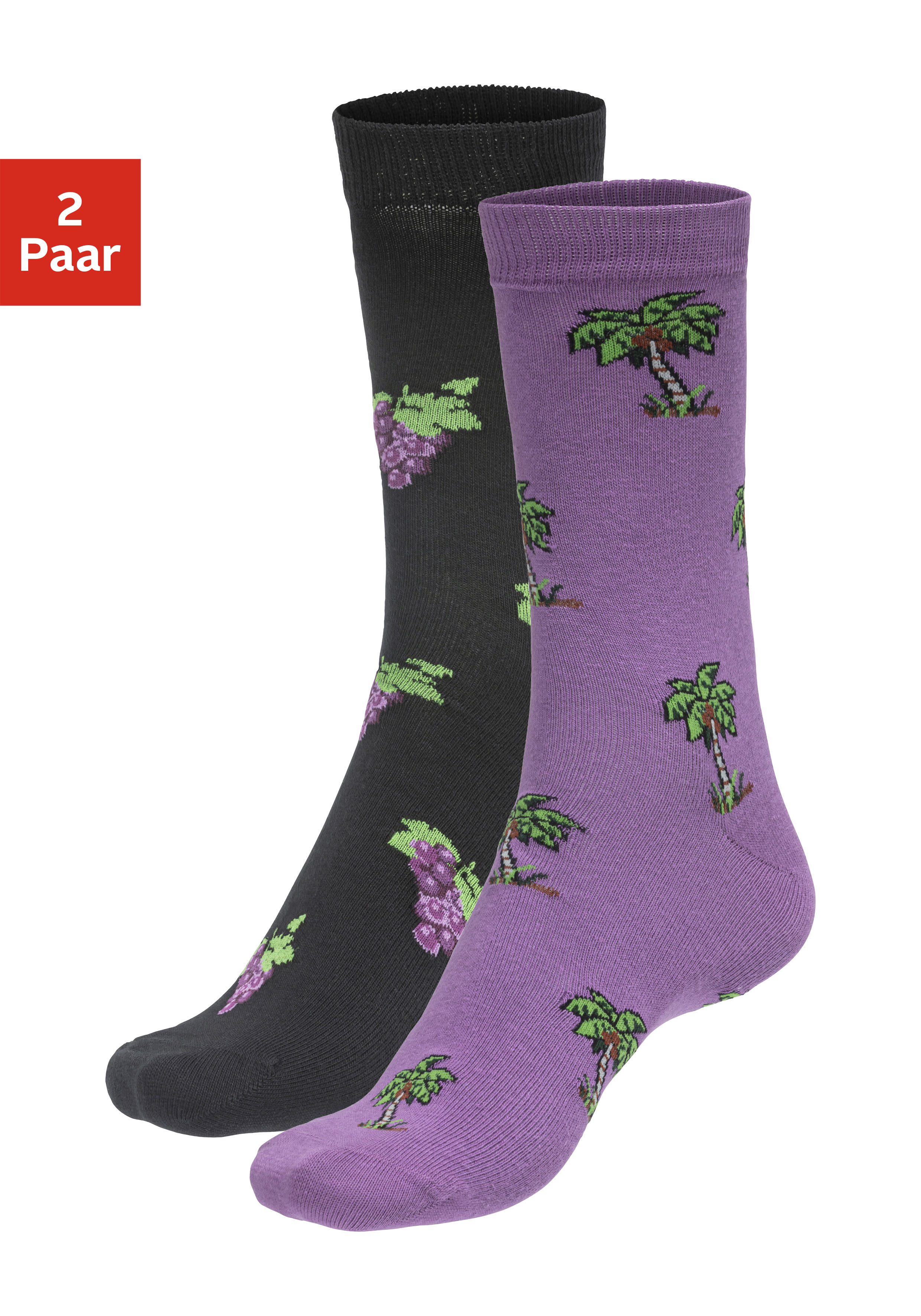 Socken, (2 Paar), mit bunten, eingestrickten Motiven