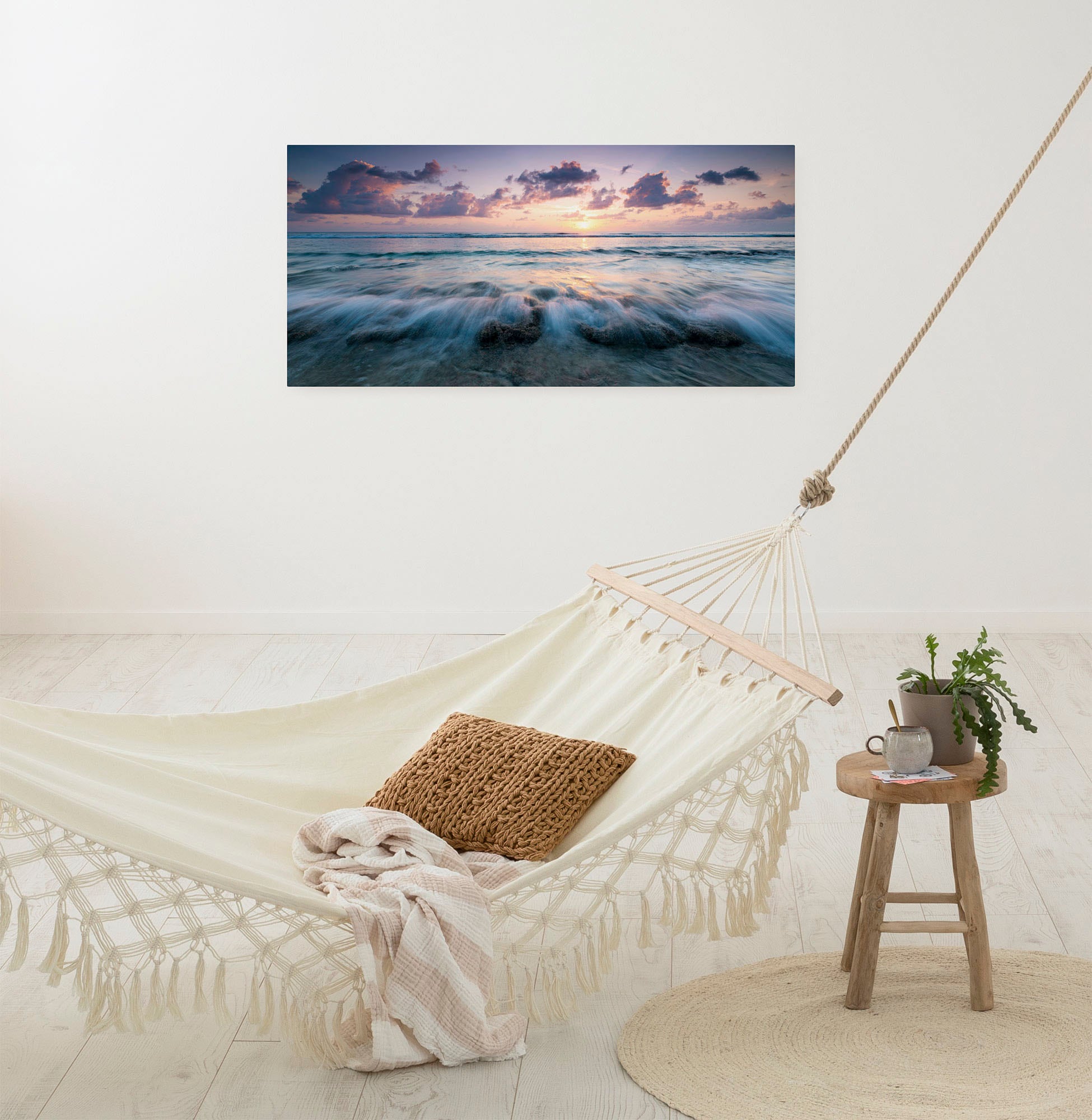 Image of Komar Leinwandbild "Broken Waves - Grösse 90 x 40 cm" Baum Berge Blumen Blätter Foto Jahreszeiten Landschaft Meer Natur Palmen Strand Packung, 1 Stk. tlg. Keilrahmenbild mi Echtholzrahmen