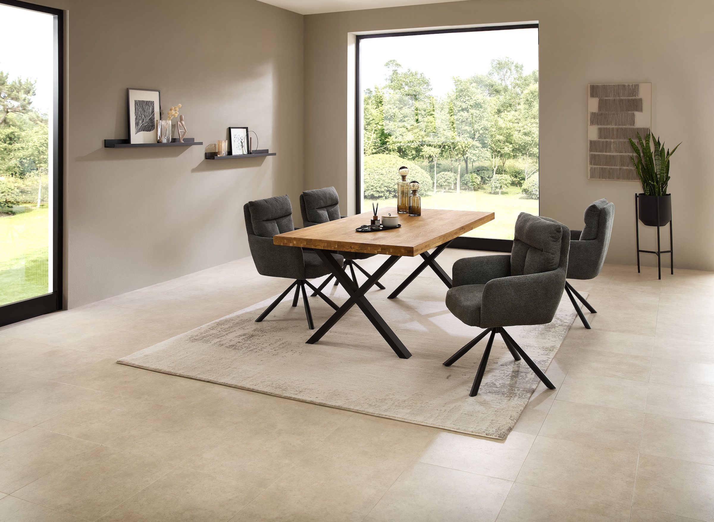 Stolkom Table de salle à manger »Chris Esszimmertisch Eiche Massivholz, BxHxT 110x47x70 cm« Gerade Kante, Industrial Style Eiche Massivholz