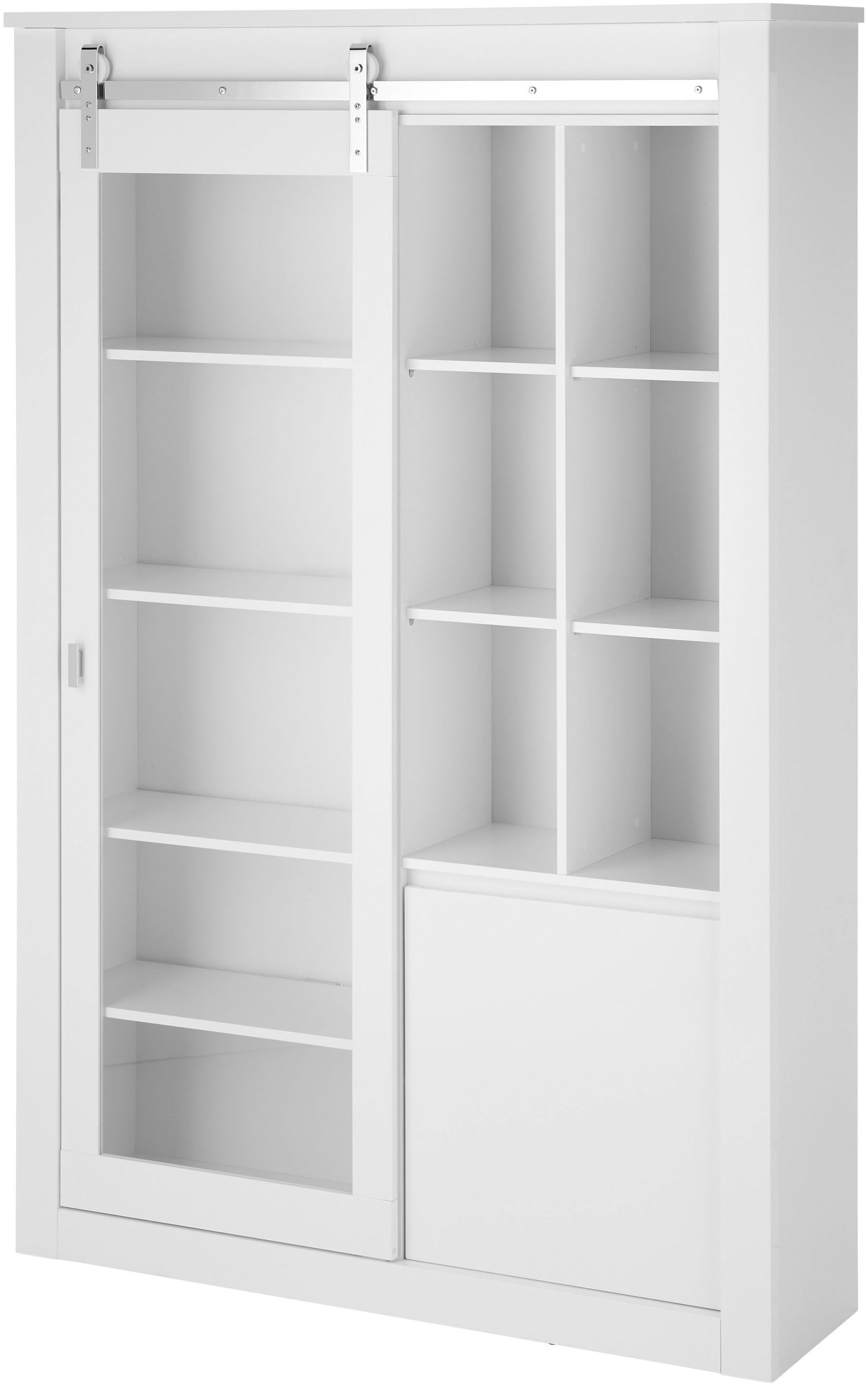 Home affaire Vitrine »Daytona, moderner Hochschrank, Glasvitrine in Weiss Hochglanz« mit Schiebetürenbeschlag in Chrom-Optik, ausreichend Stauraum