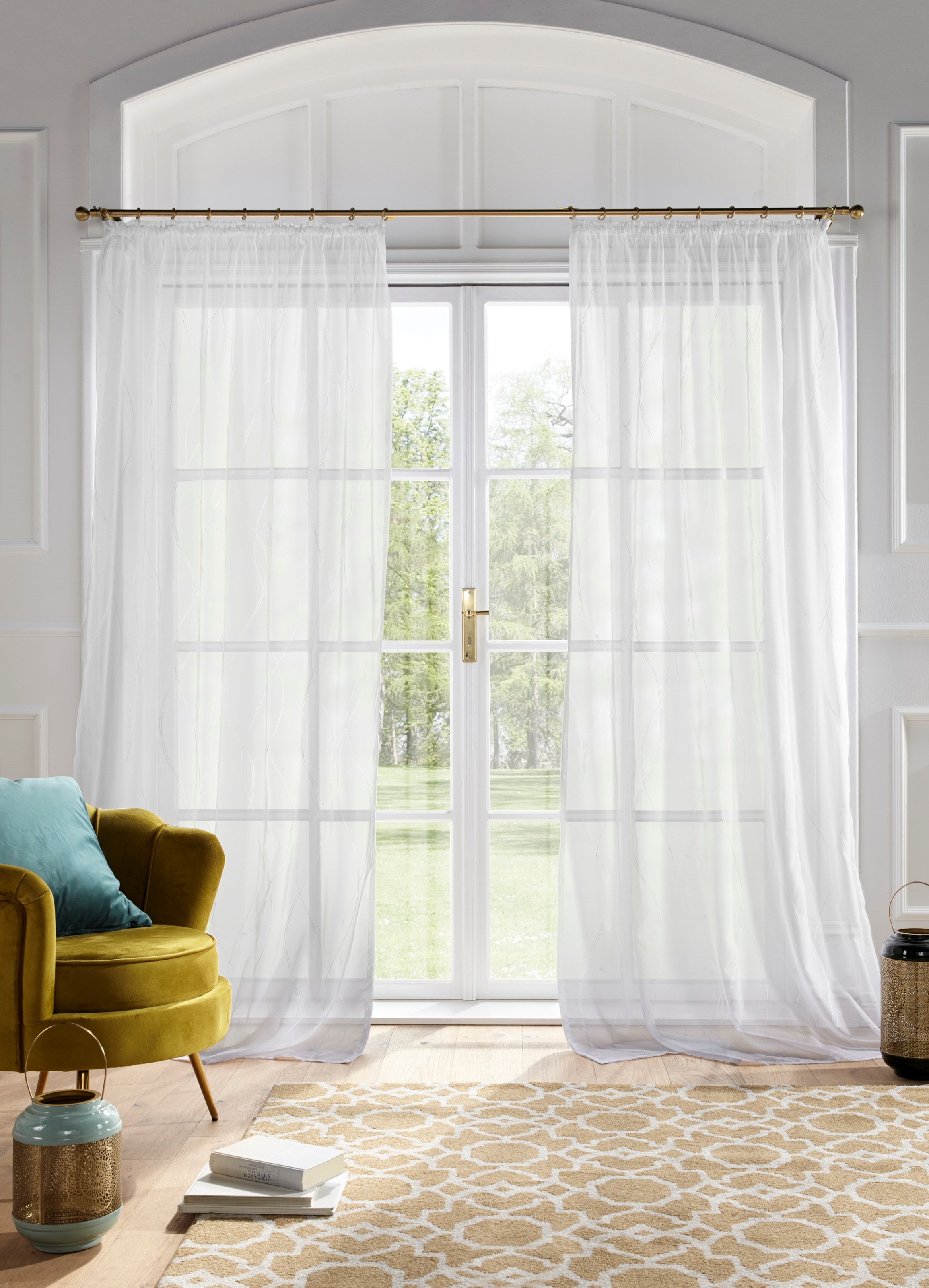 Image of GOODproduct Gardine "Mila" Kräuselband 1 Stk. tlg. mit Wellenmuster bestickt, Voile, einfarbig