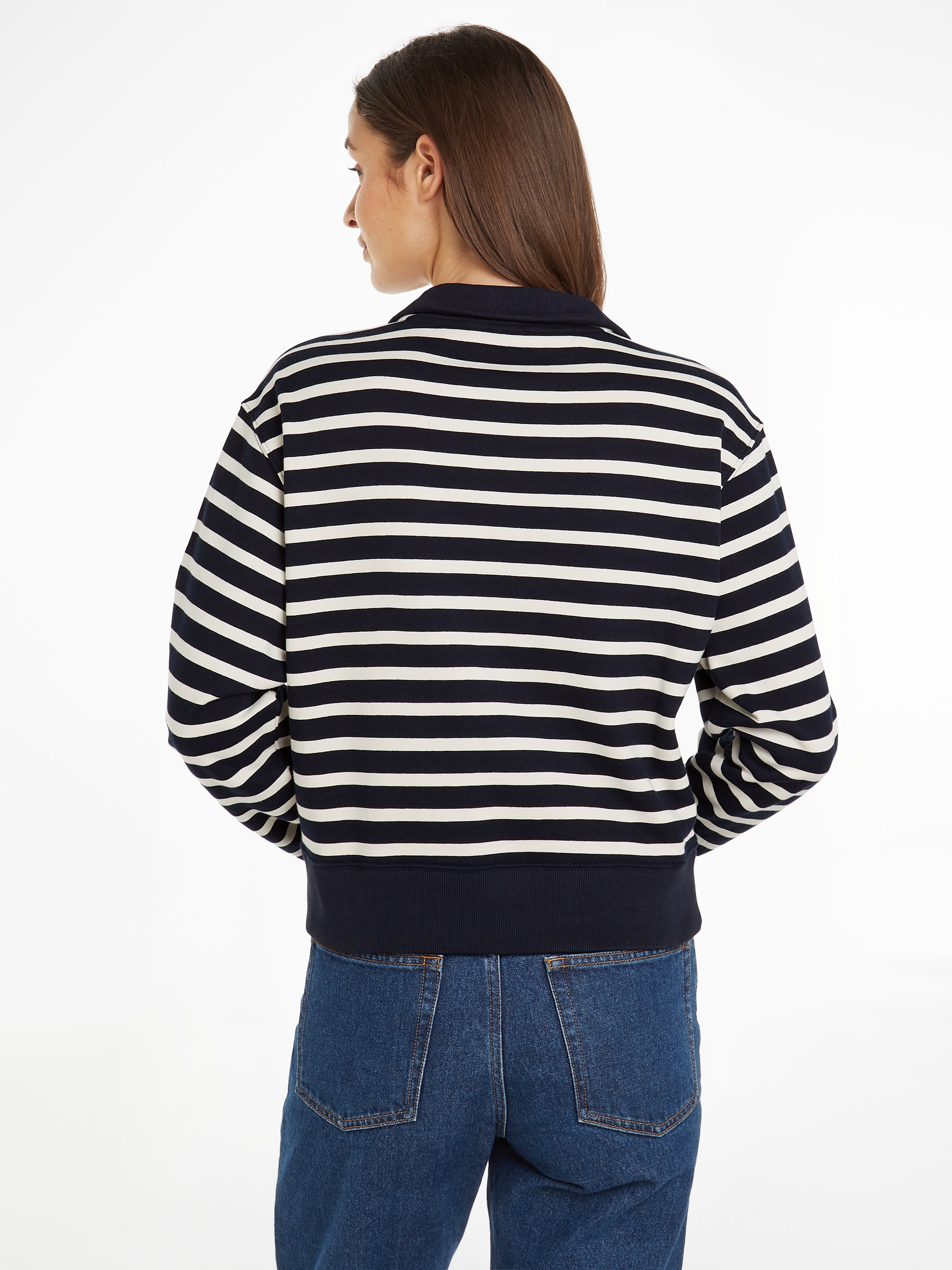 Tommy Hilfiger Sweater »SMD BRETON STRIPE 1/2 ZIP HWK«, Polokragen mit Reissverschlusss, gestreift, Logostickerei