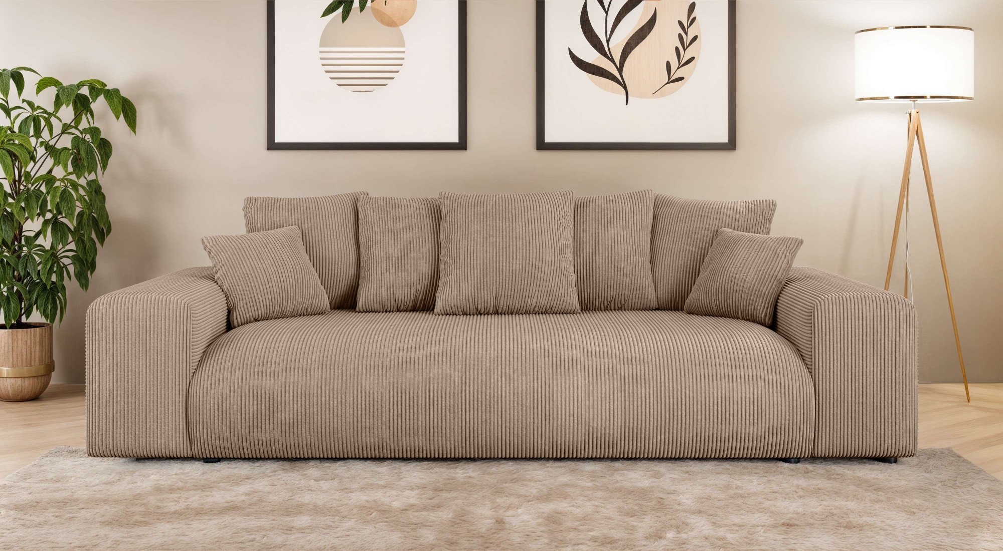 Home affaire Big-Sofa »LAKESIDE 3-Sitzer Schlafsofa mit Bettkasten, Breite 256,5 cm« Liegefläche 168,5x195 cm, hoher Sitzkomfort, Masse B/T/H: 256/122/82cm