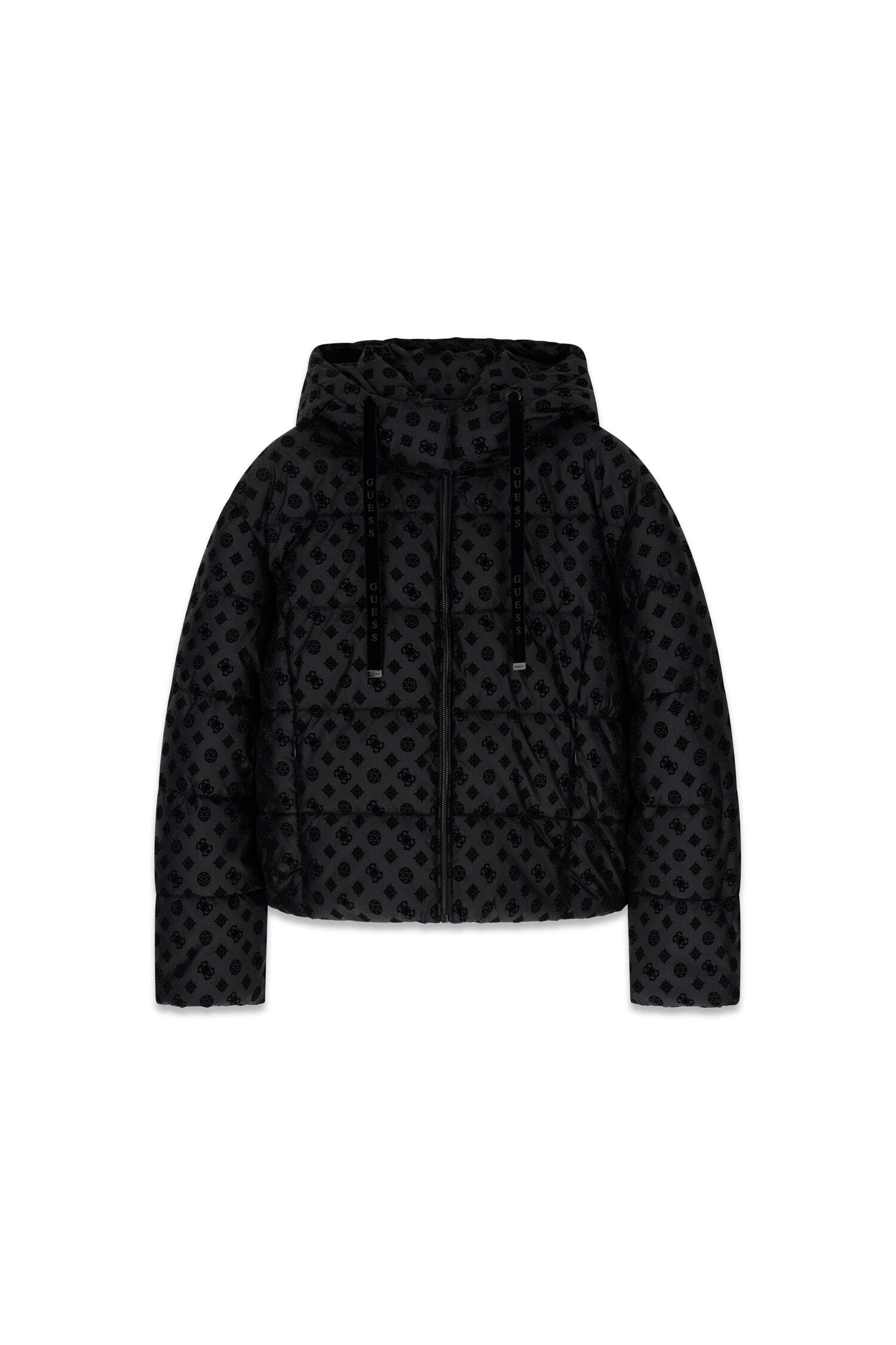 Guess Veste matelassée »NEW DAISY CROP LOGO PUFFER« avec capuche avec ourlet réglable, logos 4G en velours