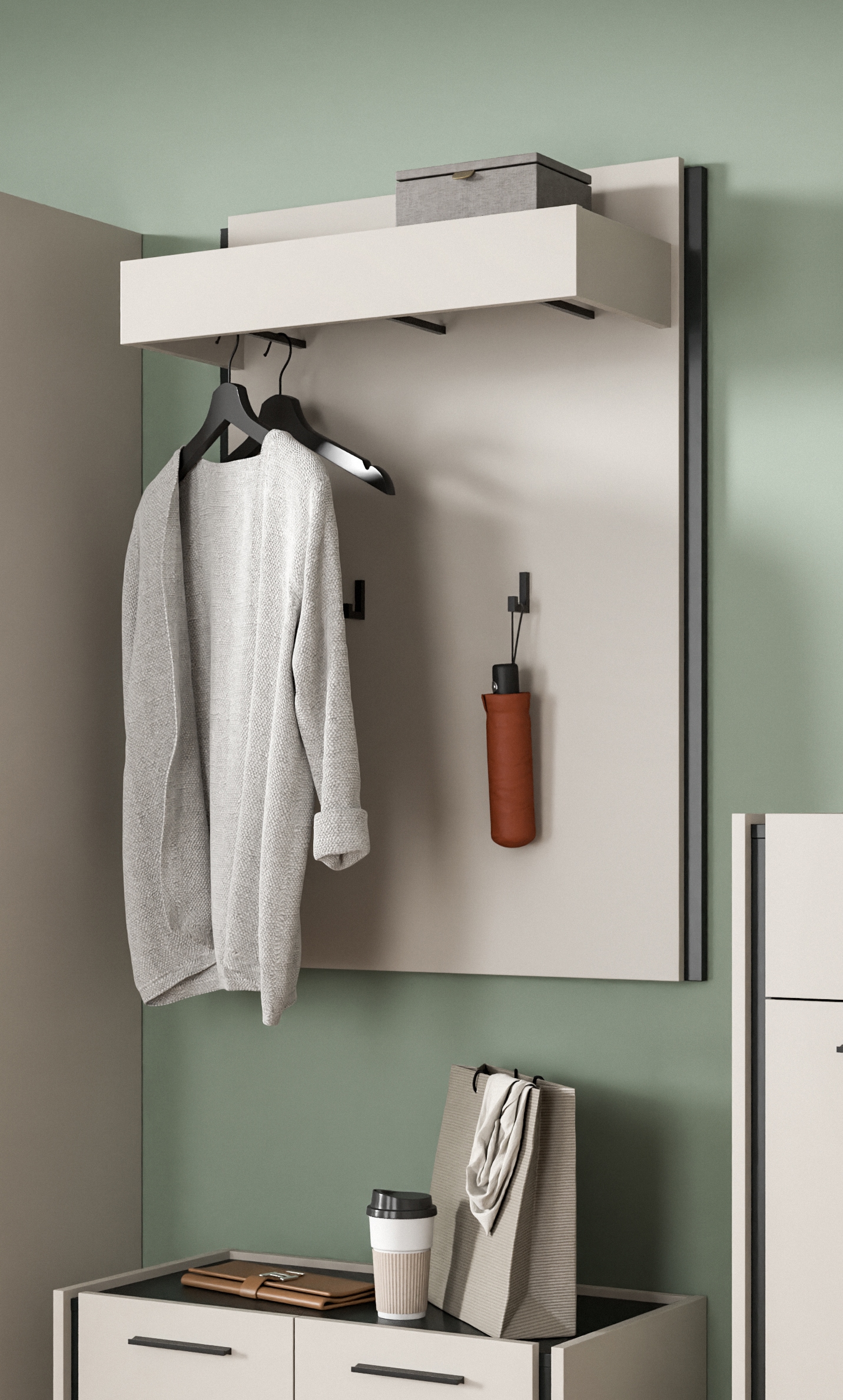 Home affaire Garderobenpaneel »RAK, Breite 75 cm, 2 Garderobenhaken, 1 Kleiderstange, 1 Ablageboden« Flurgarderobe, Paneel, Wandgarderobe, Wandpaneel, Garderobe