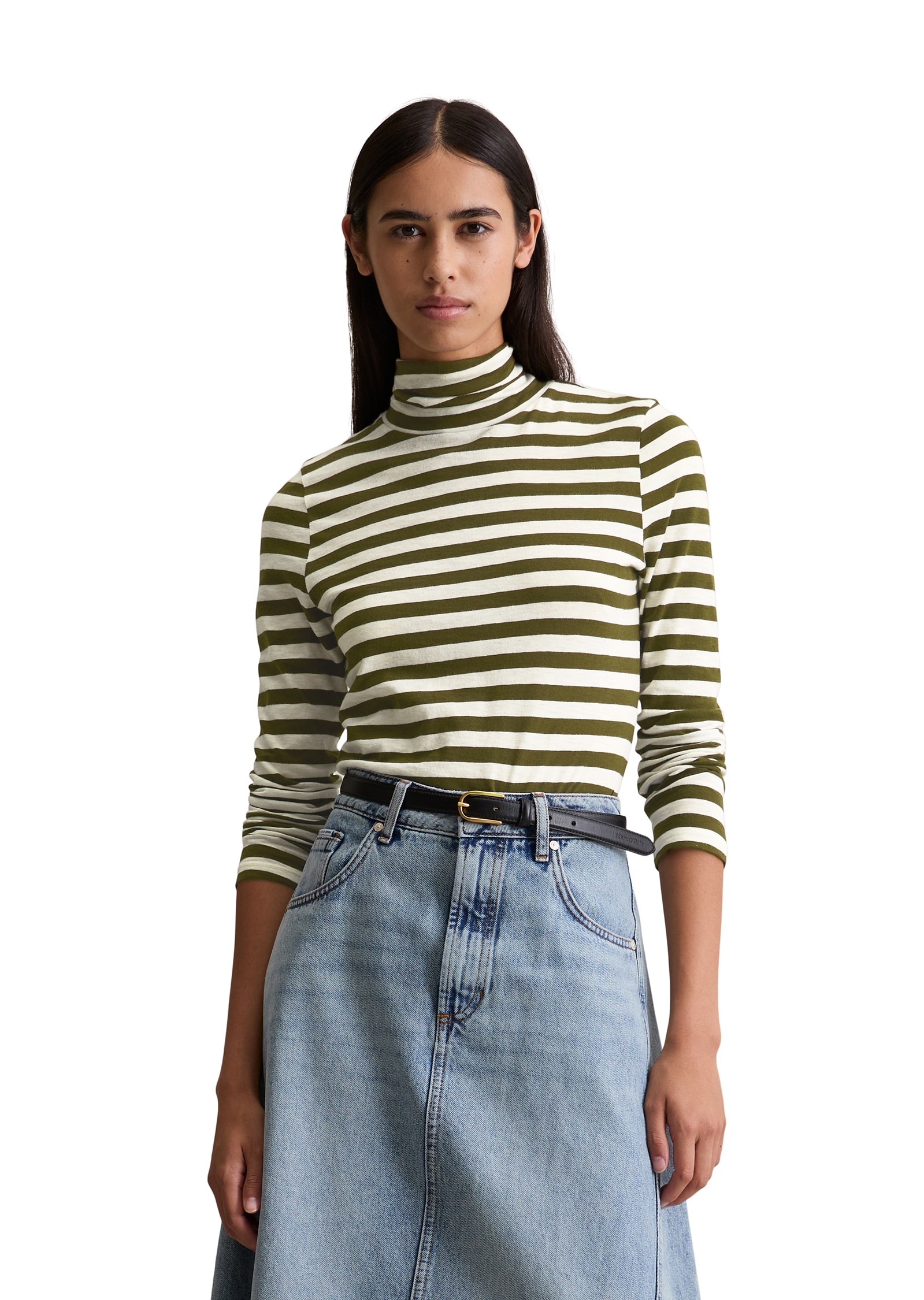 Image of Marc OPolo DENIM Rollkragenshirt Langarmshirt mit Turtleneck, Slim Fit, geringelt, Jersey