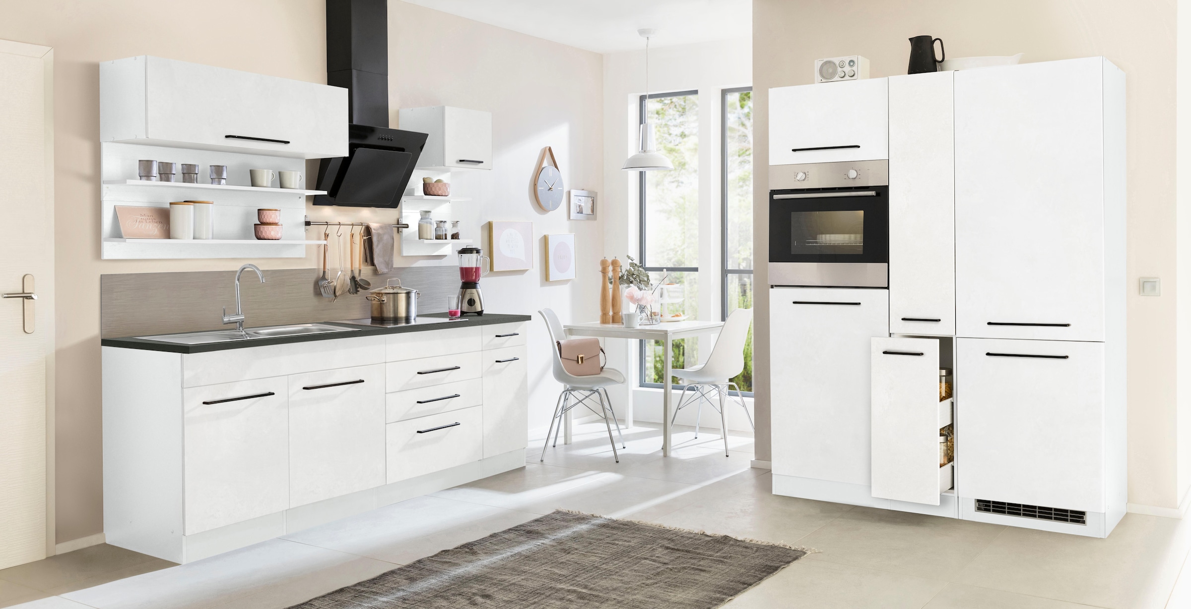 Image of KOCHSTATION Küchenzeile "KS-Tulsa" ohne E-Geräte, Breite 360 cm, schwarze Metallgriffe, MDF Fronten