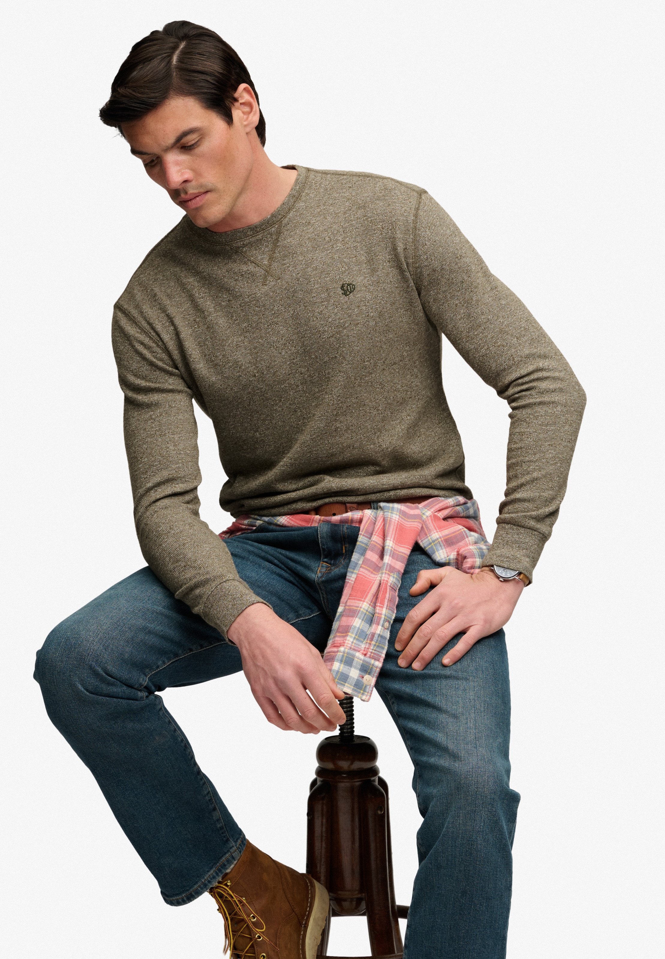 Superdry T-shirt à manches longues »CLASSIC SLUB WAFFLE TOP« en coton, coupe décontractée, avec encolure ronde