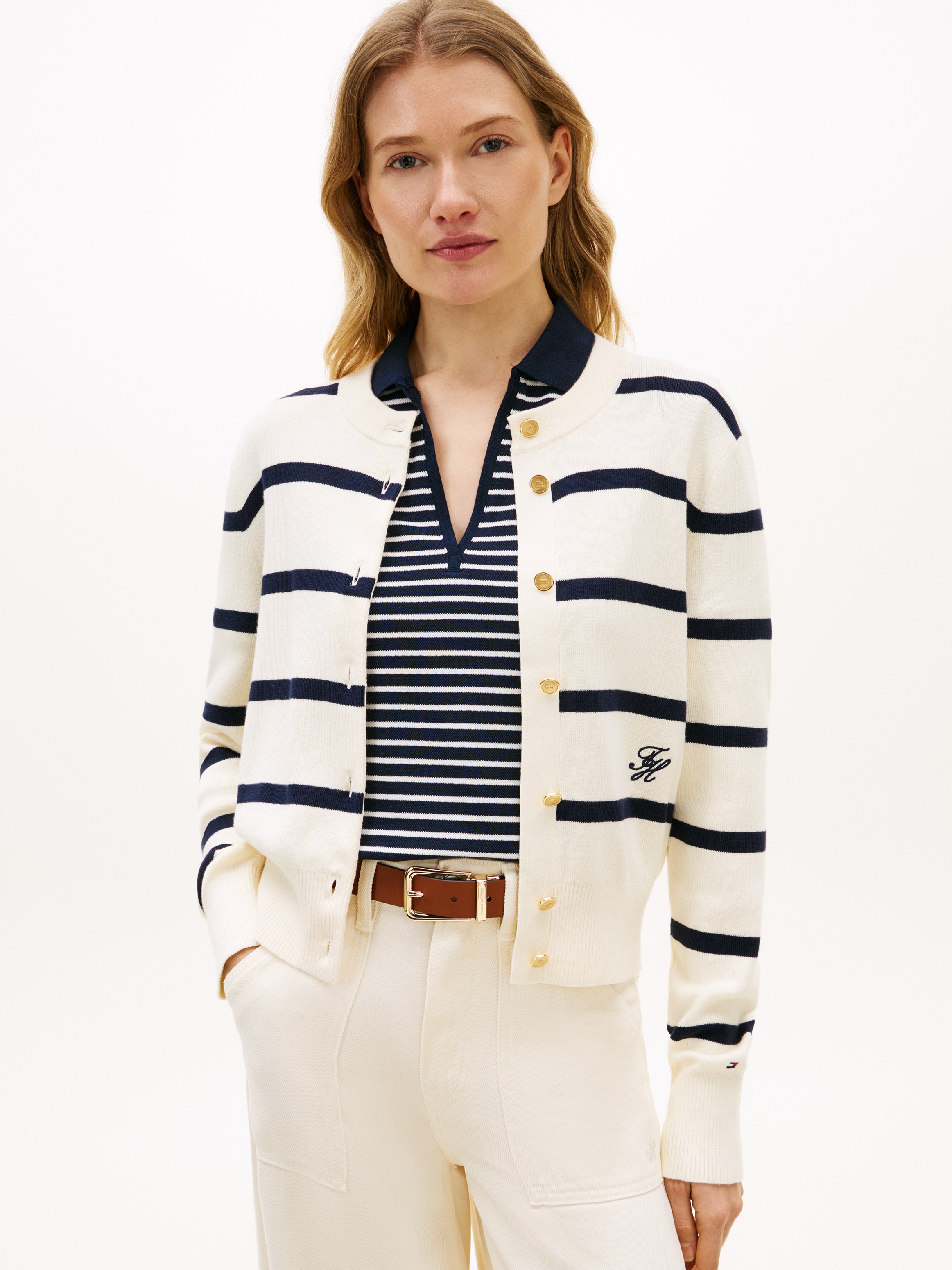 Tommy Hilfiger Veste en tricot »CO FULL NEEDLE C-NK CARDI« mit Logo-Stickerei