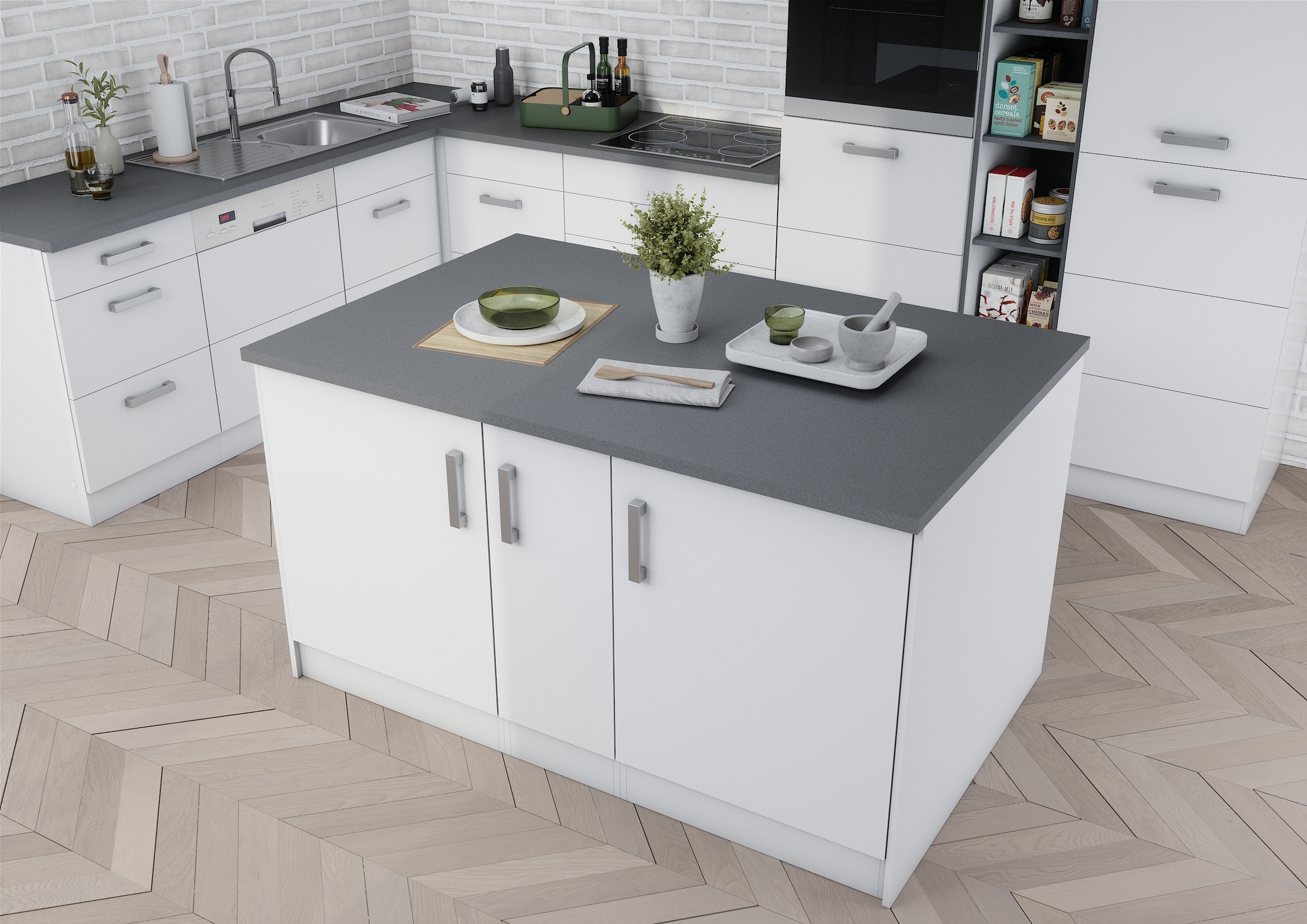 KOCHSTATION Kücheninsel »KS-Toronto« Breite 153 cm, MDF-Fronten, Flaschenregal