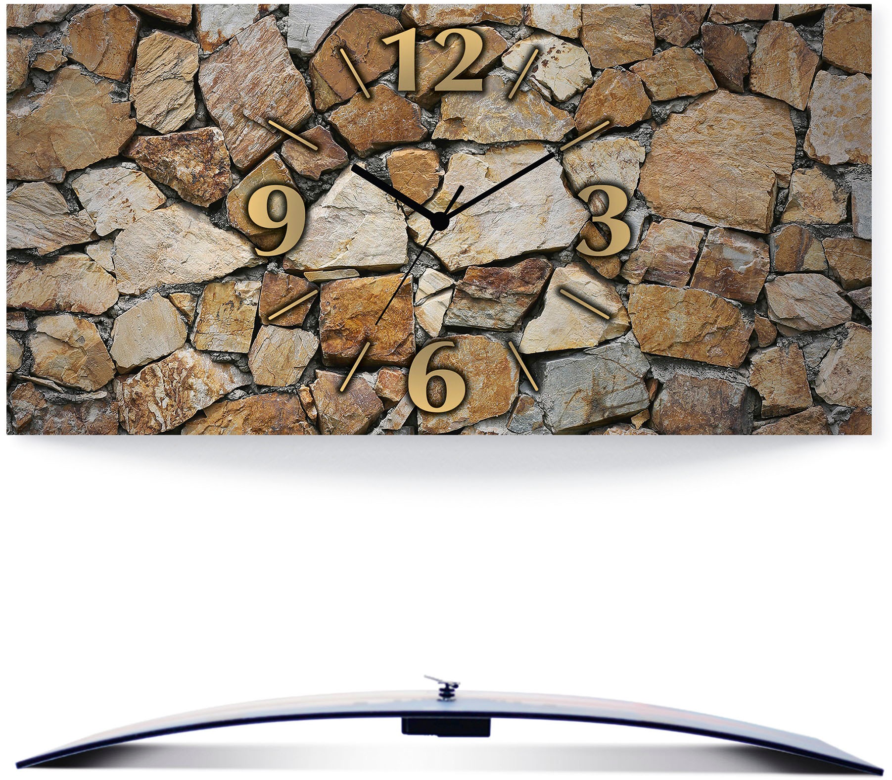 Image of Artland Wanduhr »Braune Steinwand«, 3D Optik gebogen, lautlos, ohne Tickgeräusche, nicht tickend, geräuschlos - wählbar: Funkuhr o. Quarzuhr, moderne Uhr für Wohnzimmer, Küche etc. - Stil: modern bei Ackermann Versand Schweiz