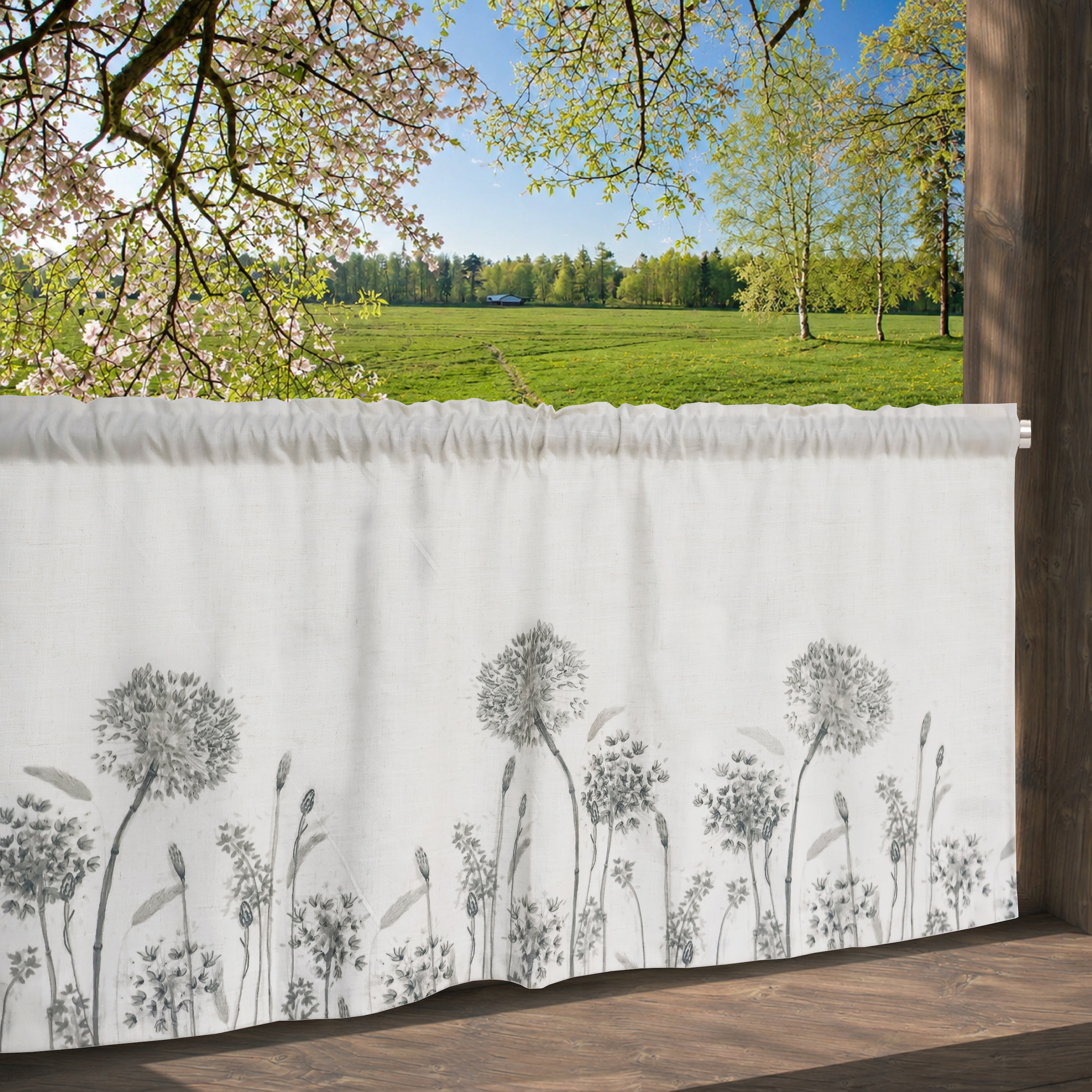 GOODproduct Scheibengardine »Yllner« Stangendurchzug 1 Stk. tlg. Leinen-Look, florales Motiv, verschiedene Grössen