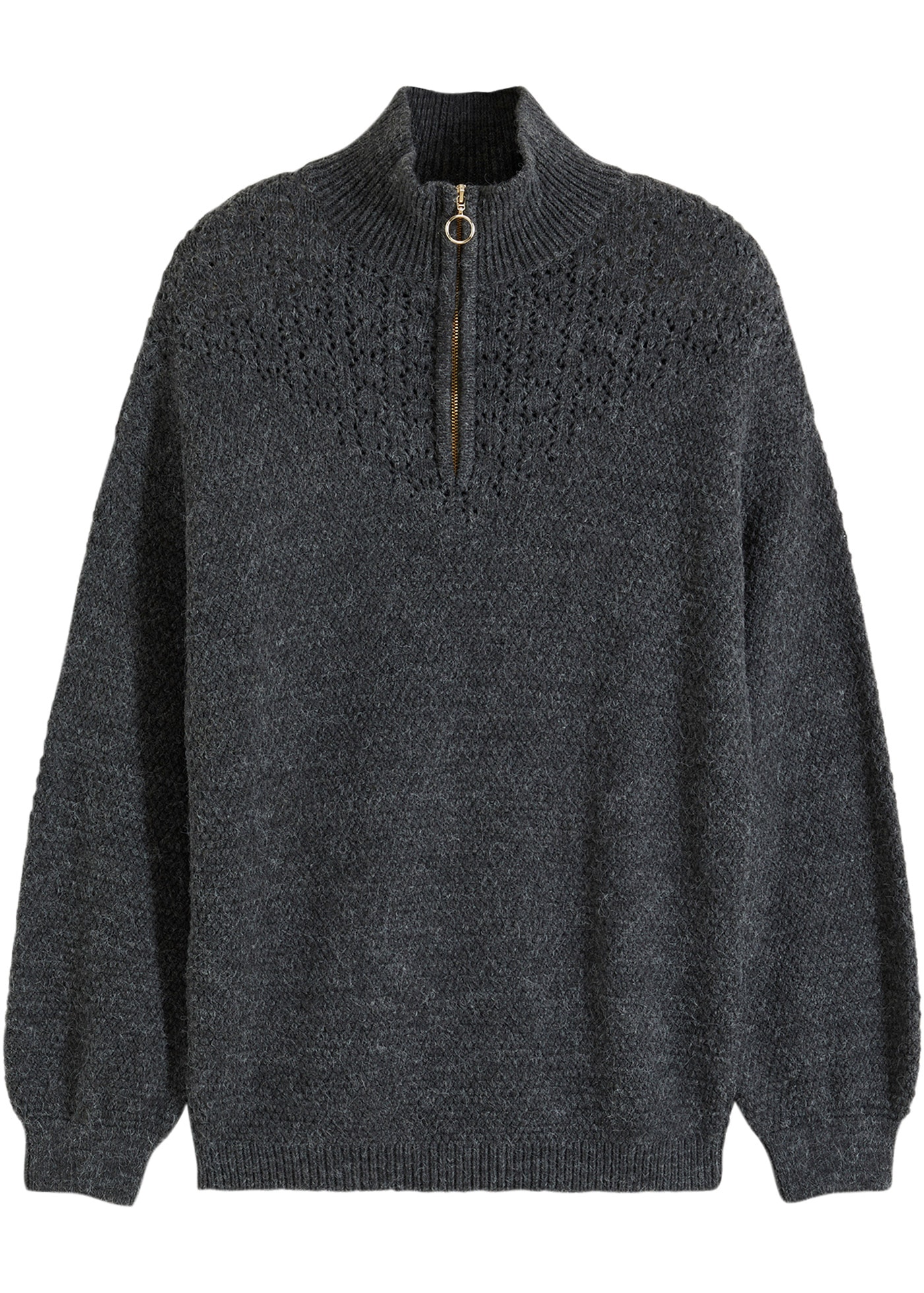 bonprix Troyer aus Ajourstrick, mit Stehkragen, figurumspielende Passform