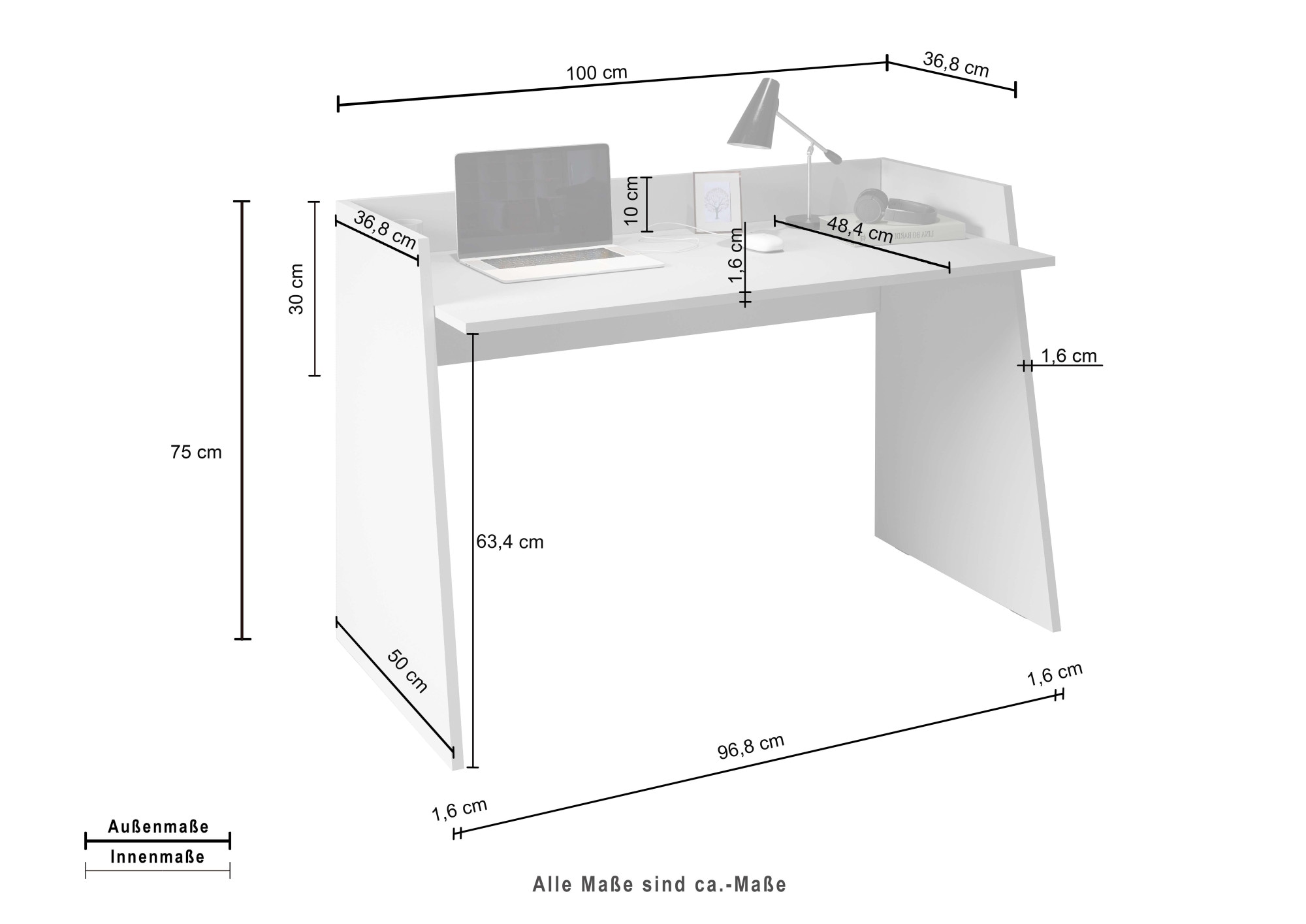INOSIGN Schreibtisch »Vega, Schreibtisch, kleiner Computertisch, Bürotisch für Büro« 1 Stk. tlg. mit 2 Diagonalseit, Arbeitsplatte Breite 100 cm