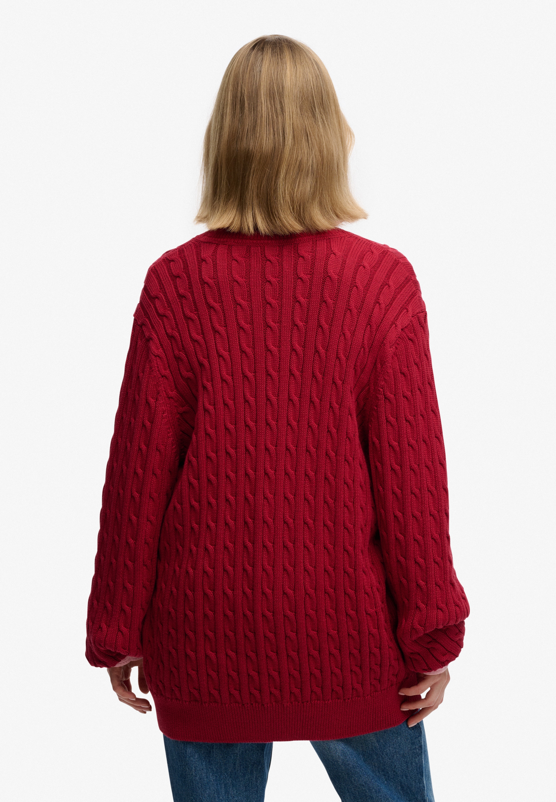 Superdry V-Ausschnitt-Pullover »OVERSIZED CABLE V NECK JUMPER« Baumwolle, oversized Fit