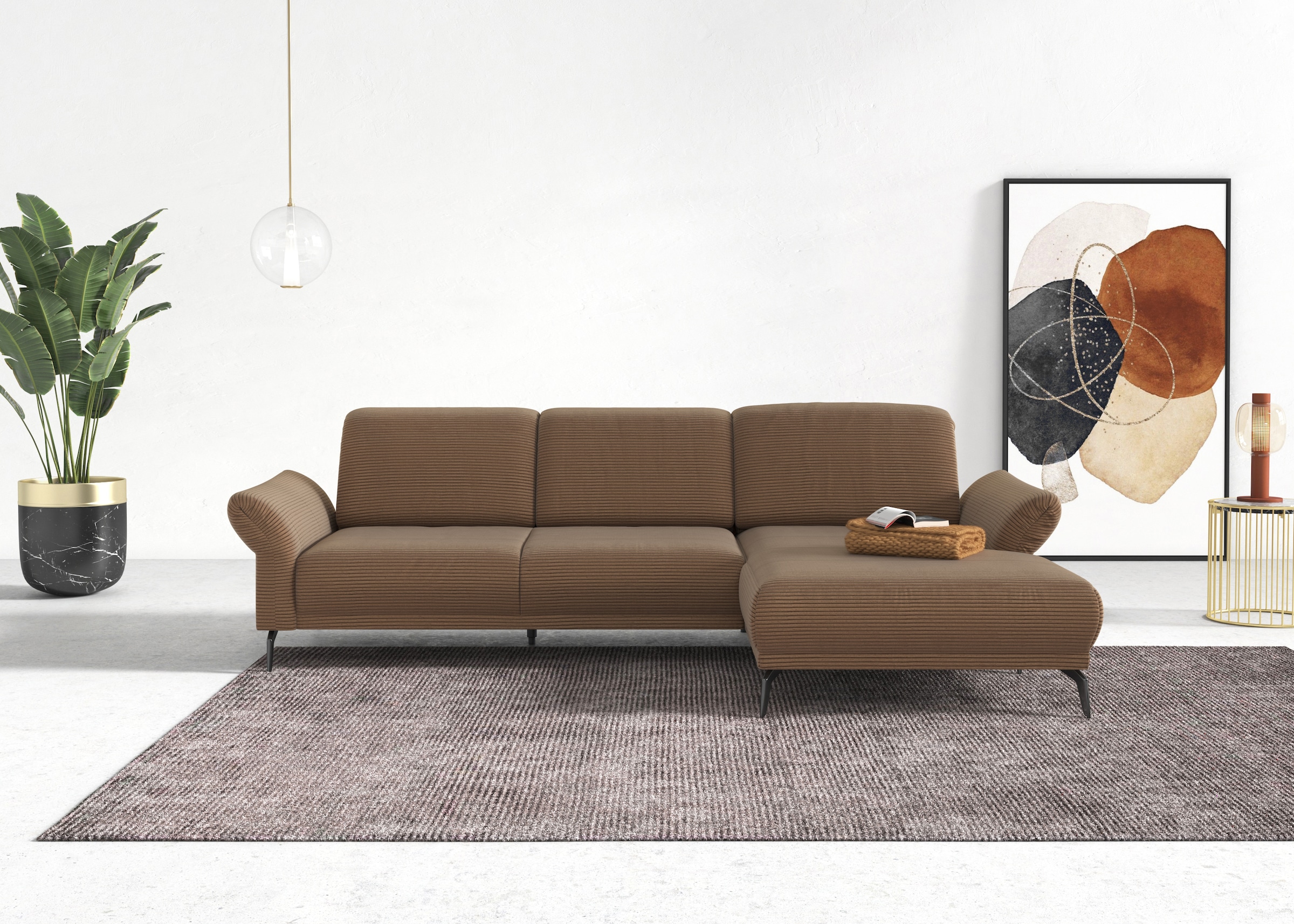 INOSIGN Ecksofa »Coco L-Form«, Sitztiefen-, Arm- und Kopfteilverstellung, Cord-Bezug, Fusshöhe 15 cm