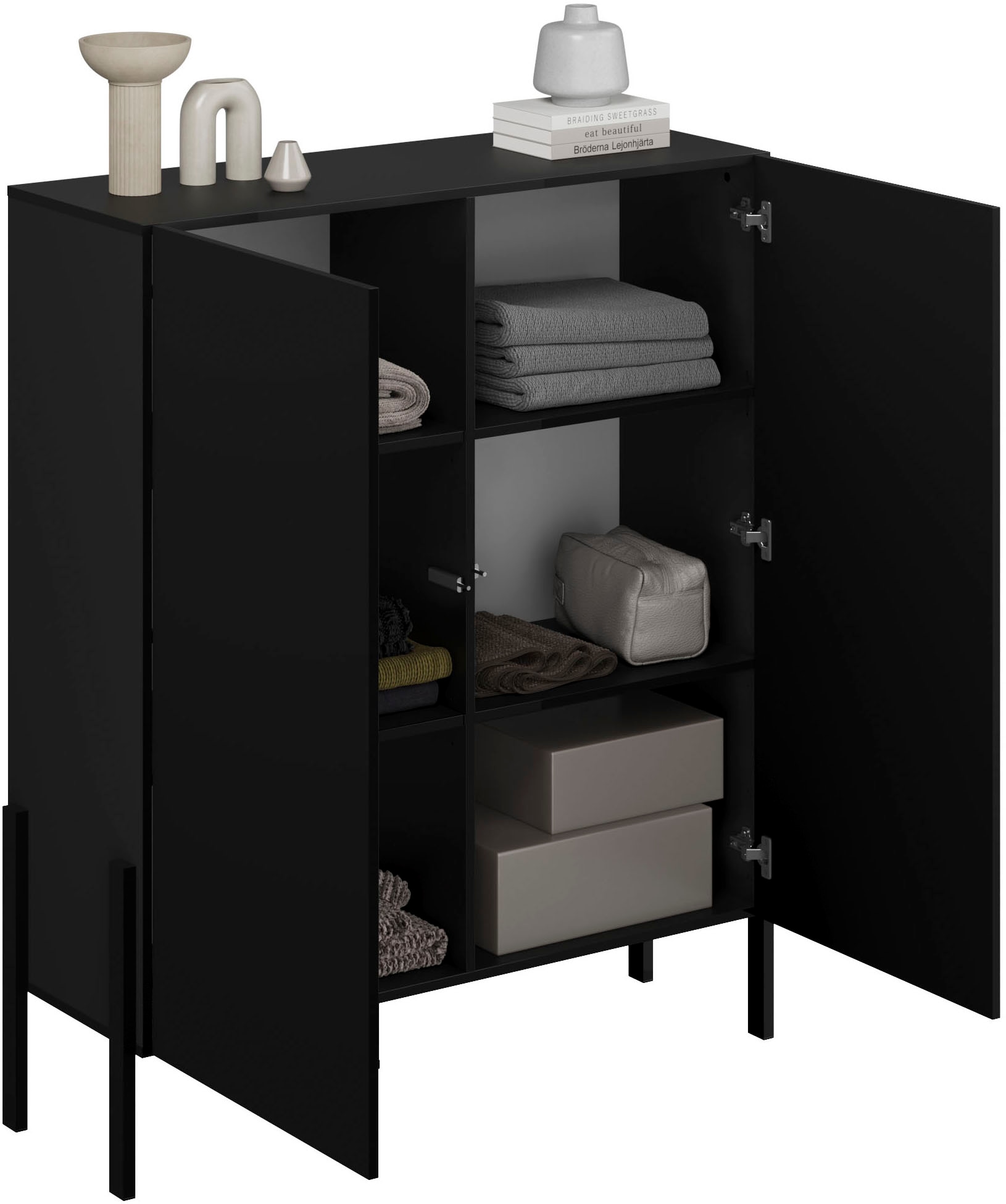 GOODproduct Kommode »Jukon, Breite 110 cm, moderne grifflose Hochschrank, 2Türen« Highboard mit viel Stauraum, push-to-open-Funktion