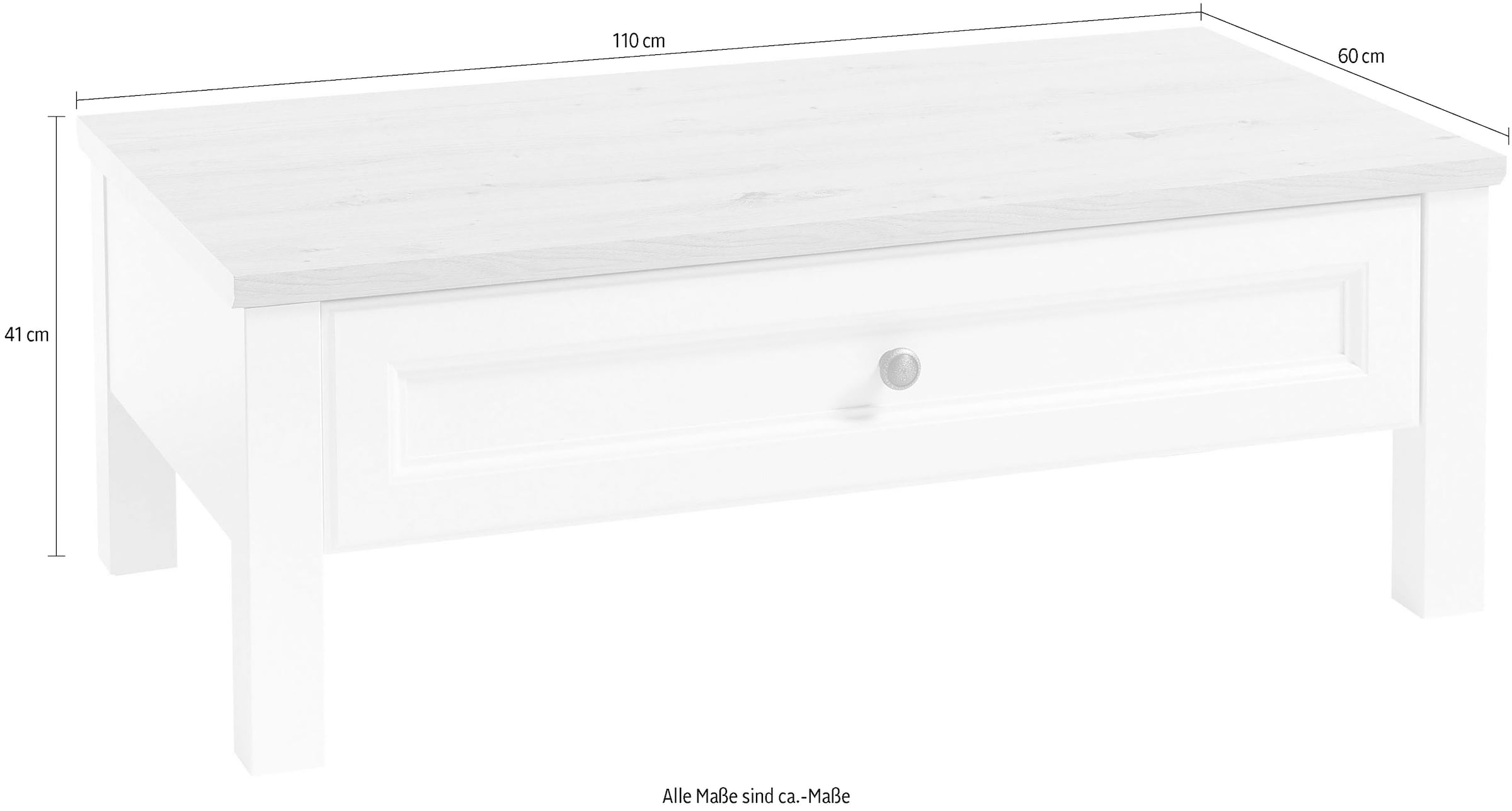 HBZ Couchtisch »Toskana, TOPSELLER!«, (Couchtisch, Wohnzimmertisch), Landhausstil weiss, Tisch mit 1 Schubkasten