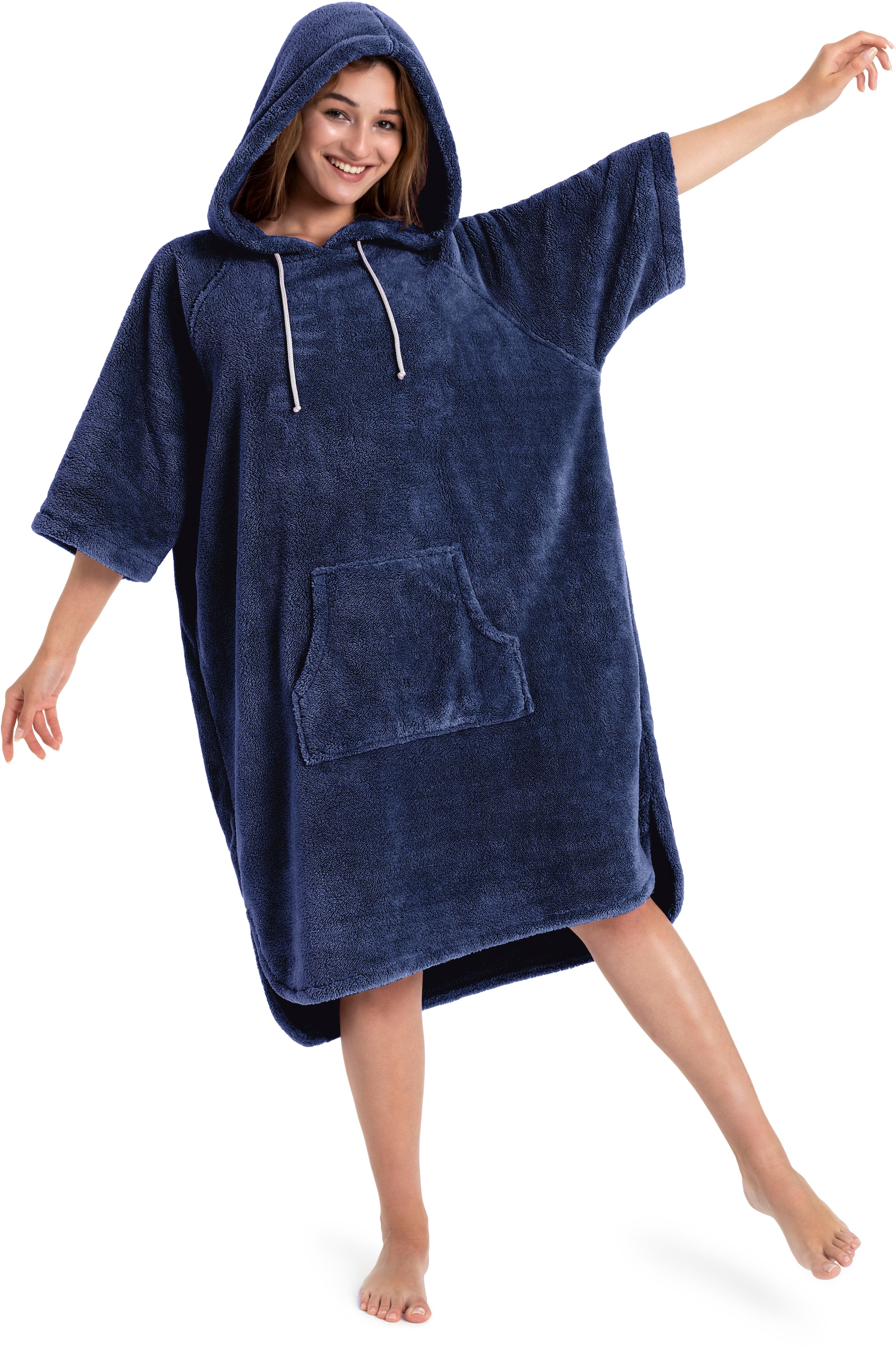 my home Badeponcho »Lillou, ideal für Sauna, Spa & im Urlaub«, (1 St.), weich und kuschelig, Fleece, Unisex, für Damen und Herren, Surfponcho