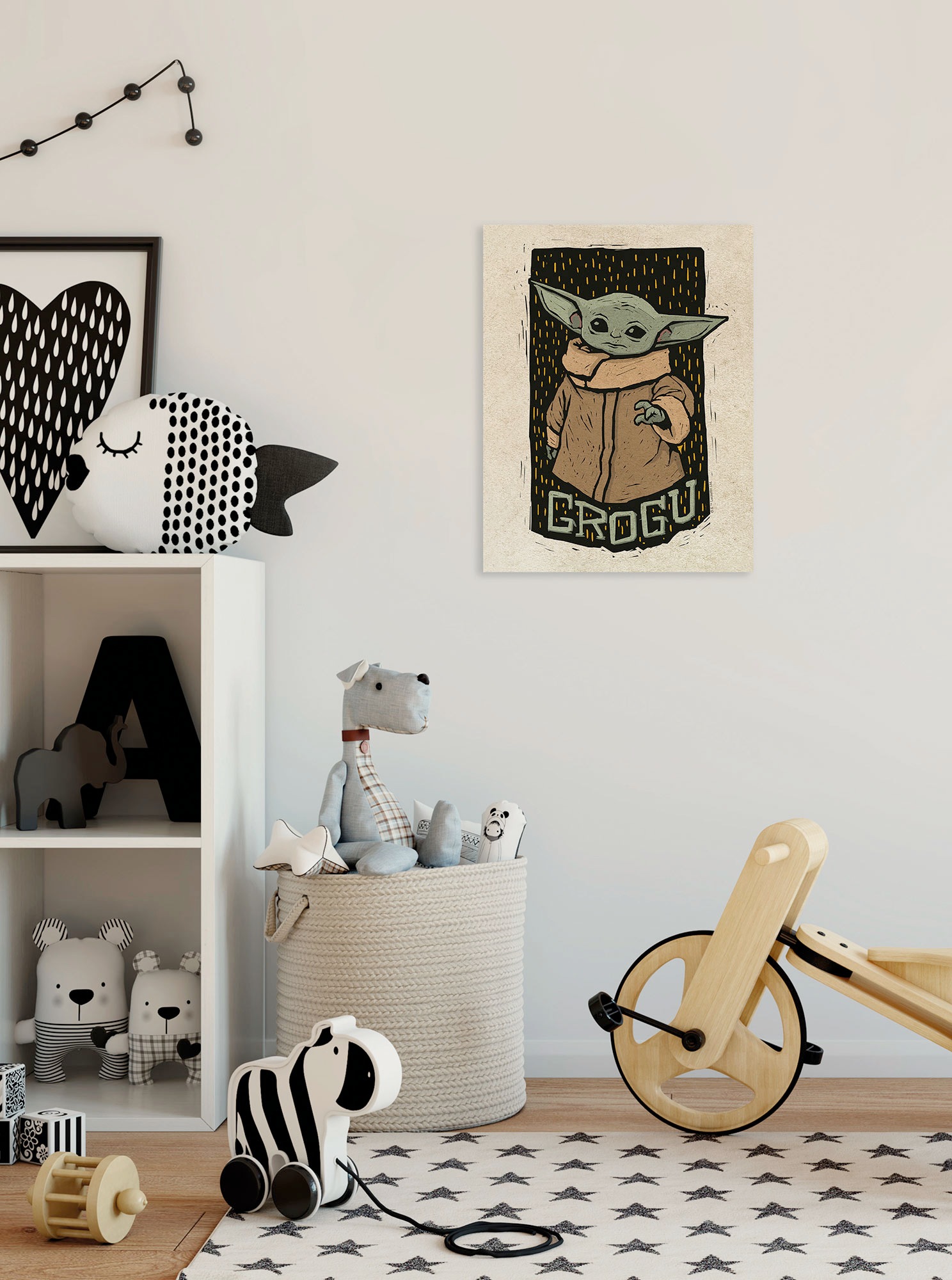Image of Komar Leinwandbild "Star Wars The Mandalorian Grogu Lino-Cut" Disney 1 Stk. tlg. 30 x 40 cm (Breite x Höhe) - Kinderzimmer, Dekoration