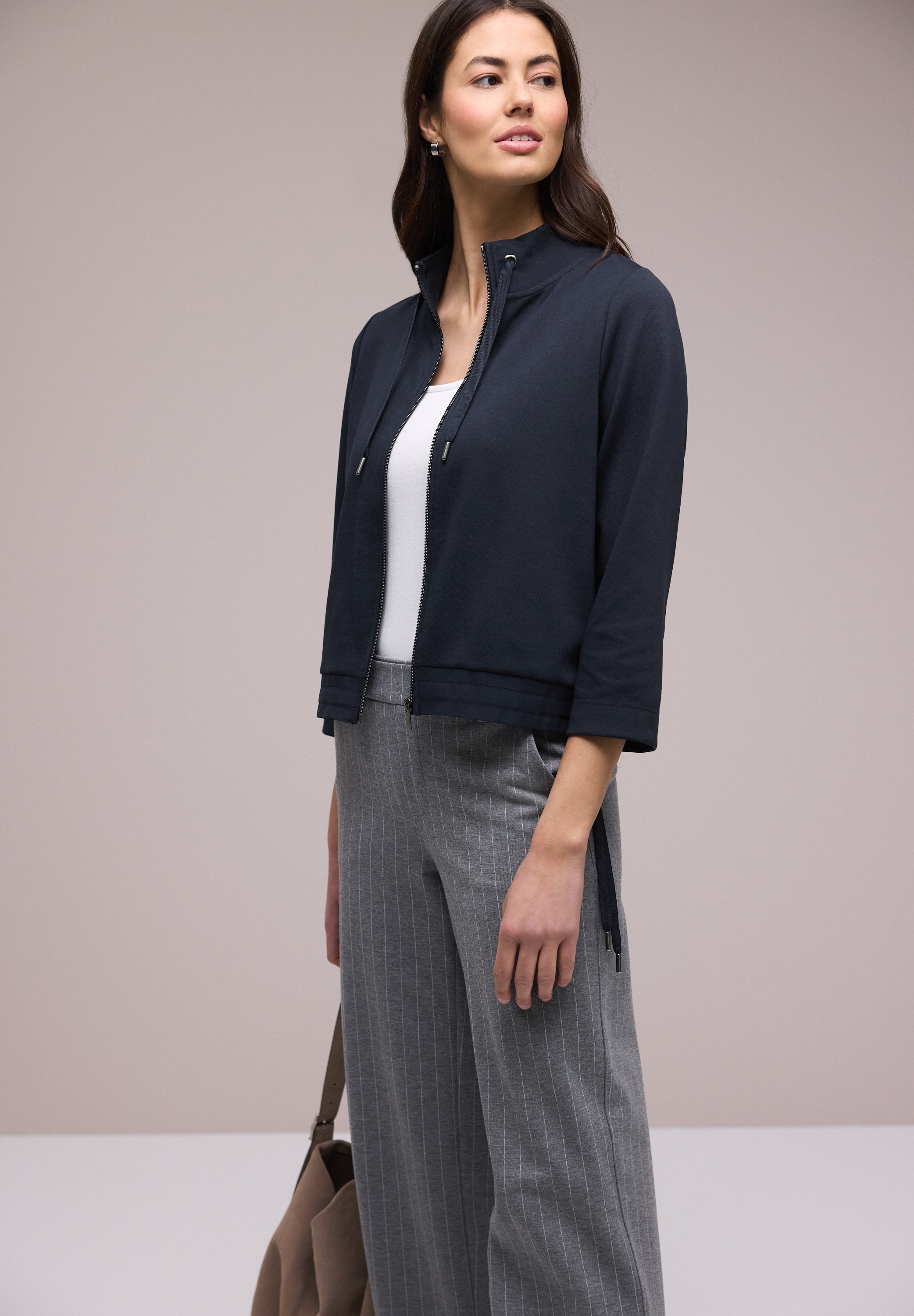 STREET ONE Veste sweat 3/4-Arm mit Stehkragen und Kordelzügen