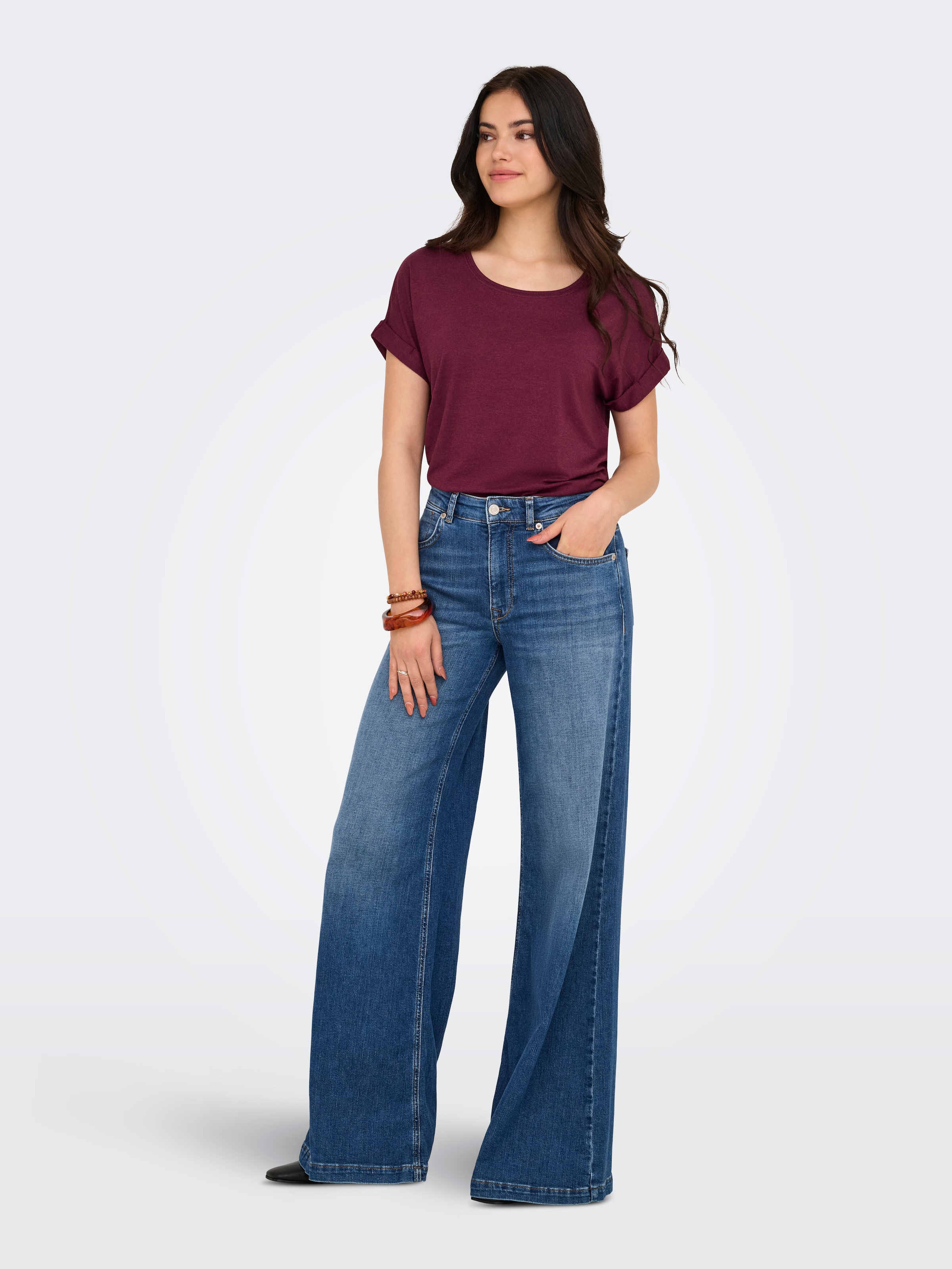 ONLY T-Shirt »ONLMOSTER – Kurzarmshirt mit Aufschlag und klassischem Look«, unifarben, casual, regular fit, Viskosemischung, Rundhals