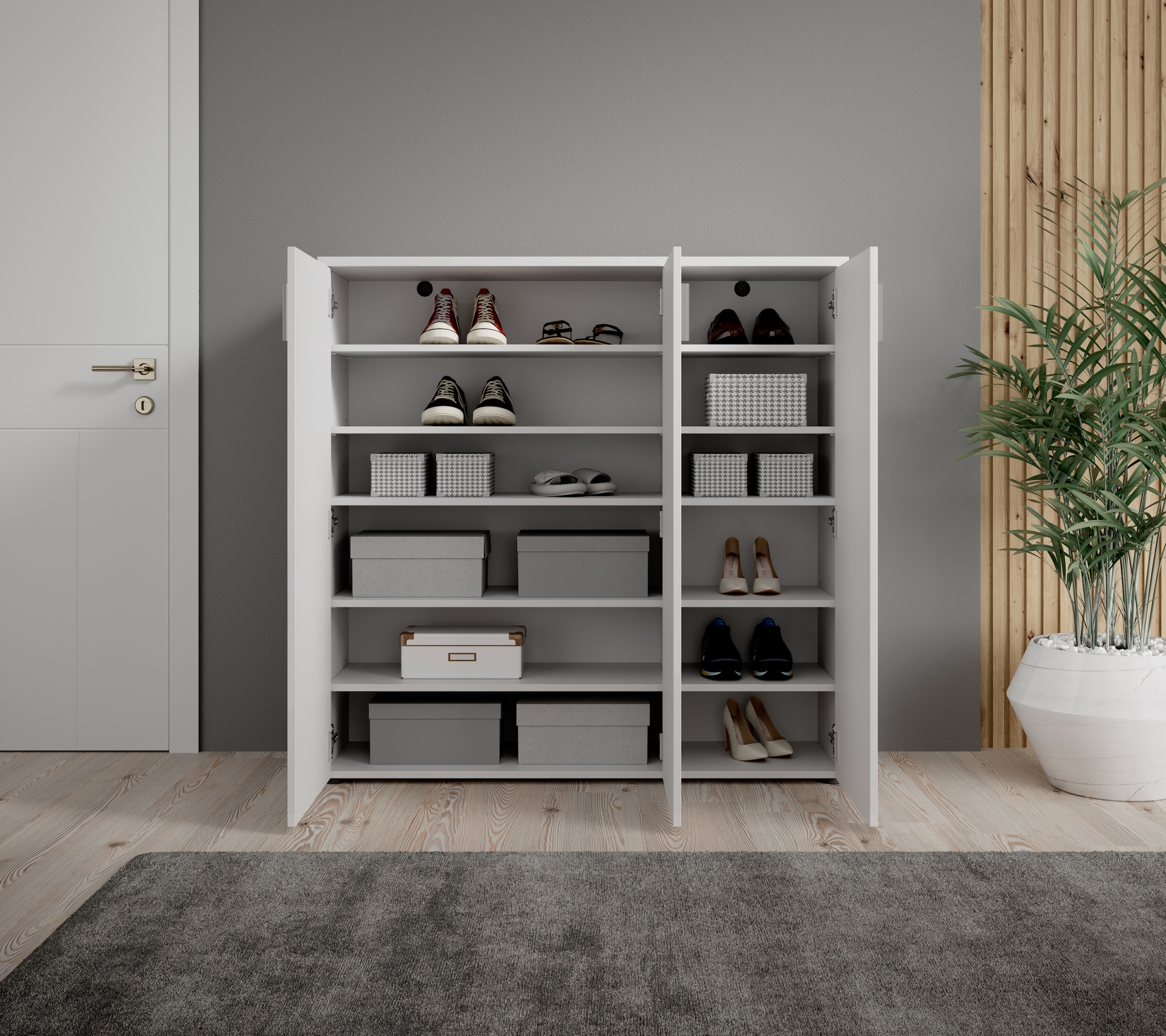 HBZ Schuhschrank »Lincoln weiss Glanz, BxHxT 120x120x35 cm«, (1 St.), Schuhschrank mit 3 Türen, 8 Einlegeböden verstellbar, 2 feste Böden