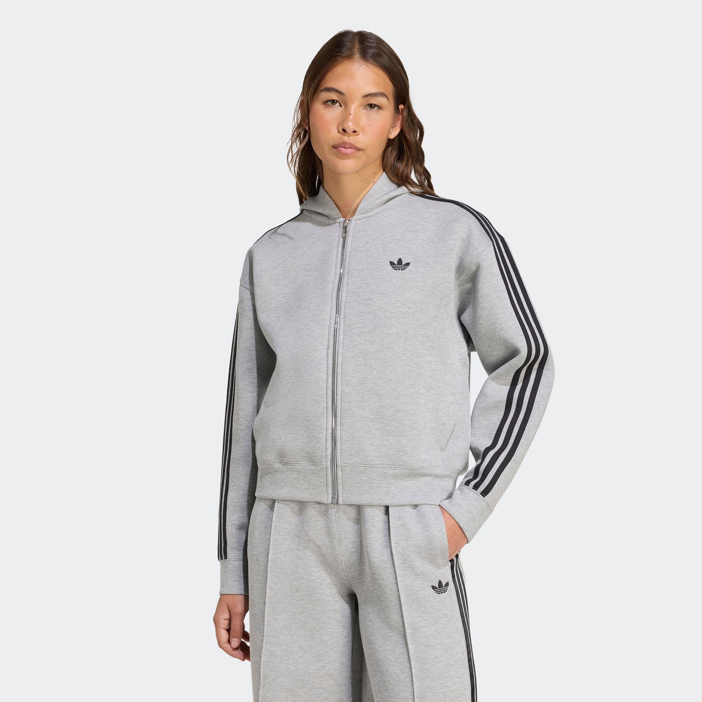Image of adidas Originals Sweatjacke "ADICOLOR 3-STREIFEN SPACER MIT DURCHGEHENDEM REISSVERSCHLUSS" mit Kapuze, aus Baumwolle und Polyester, für Alltag