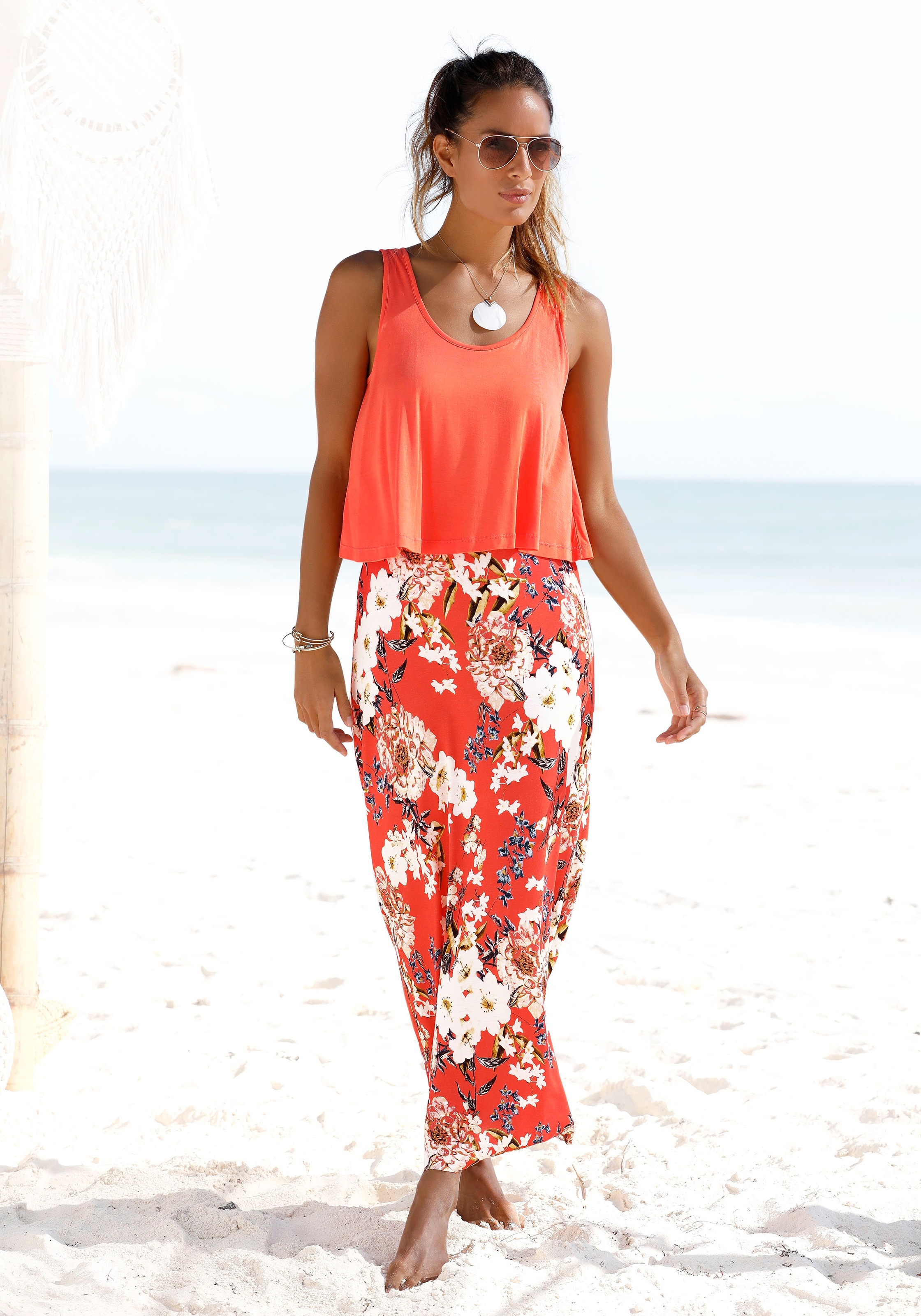Image of s.Oliver Maxikleid "im Lagen-Look mit Blumenprint" lockeres Sommerkleid, Strandkleid, Blumenkleid, Jerseykleid
