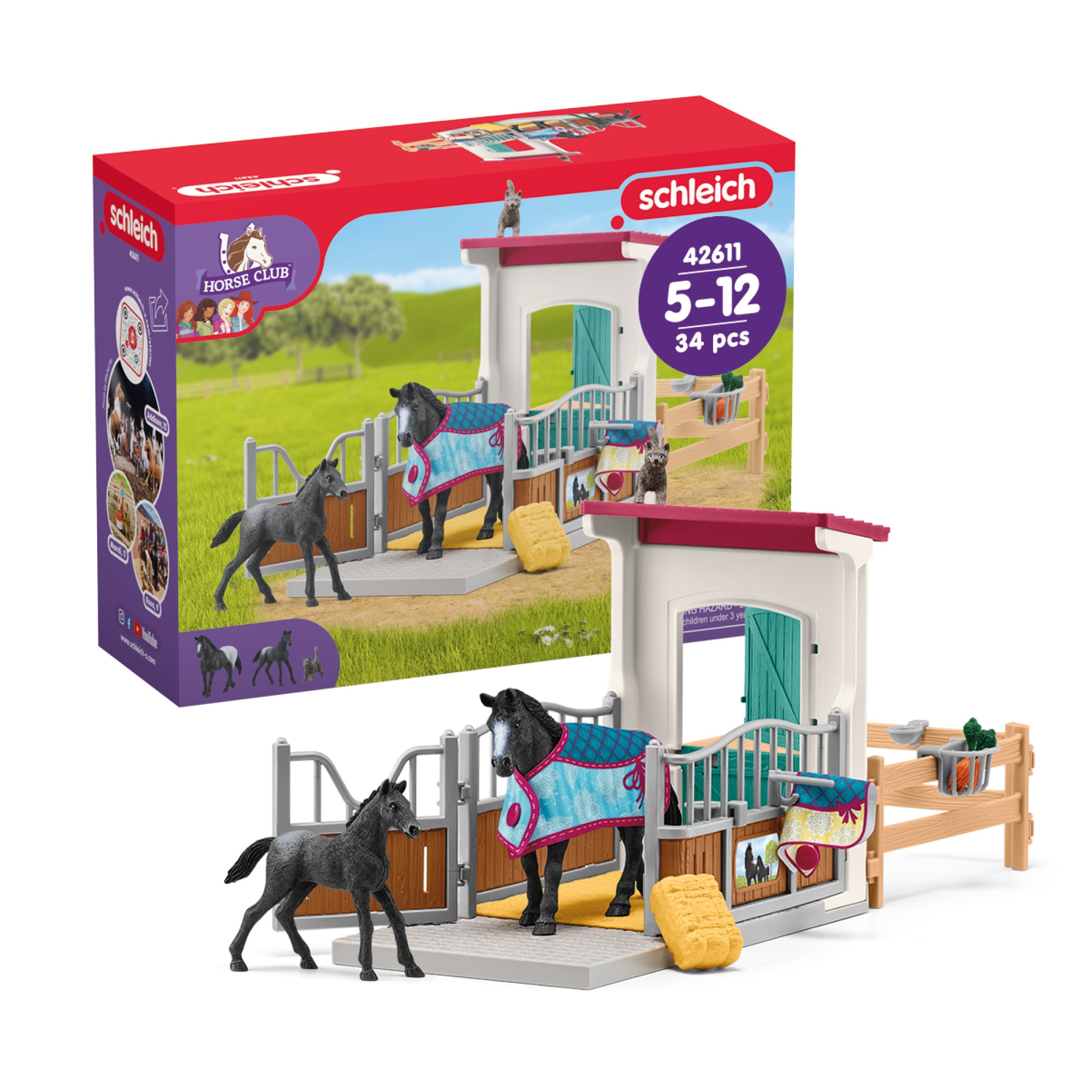 Image of Schleich Spielwelt "HORSE CLUB, Pferdebox mit Stute und Fohlen (42611)"