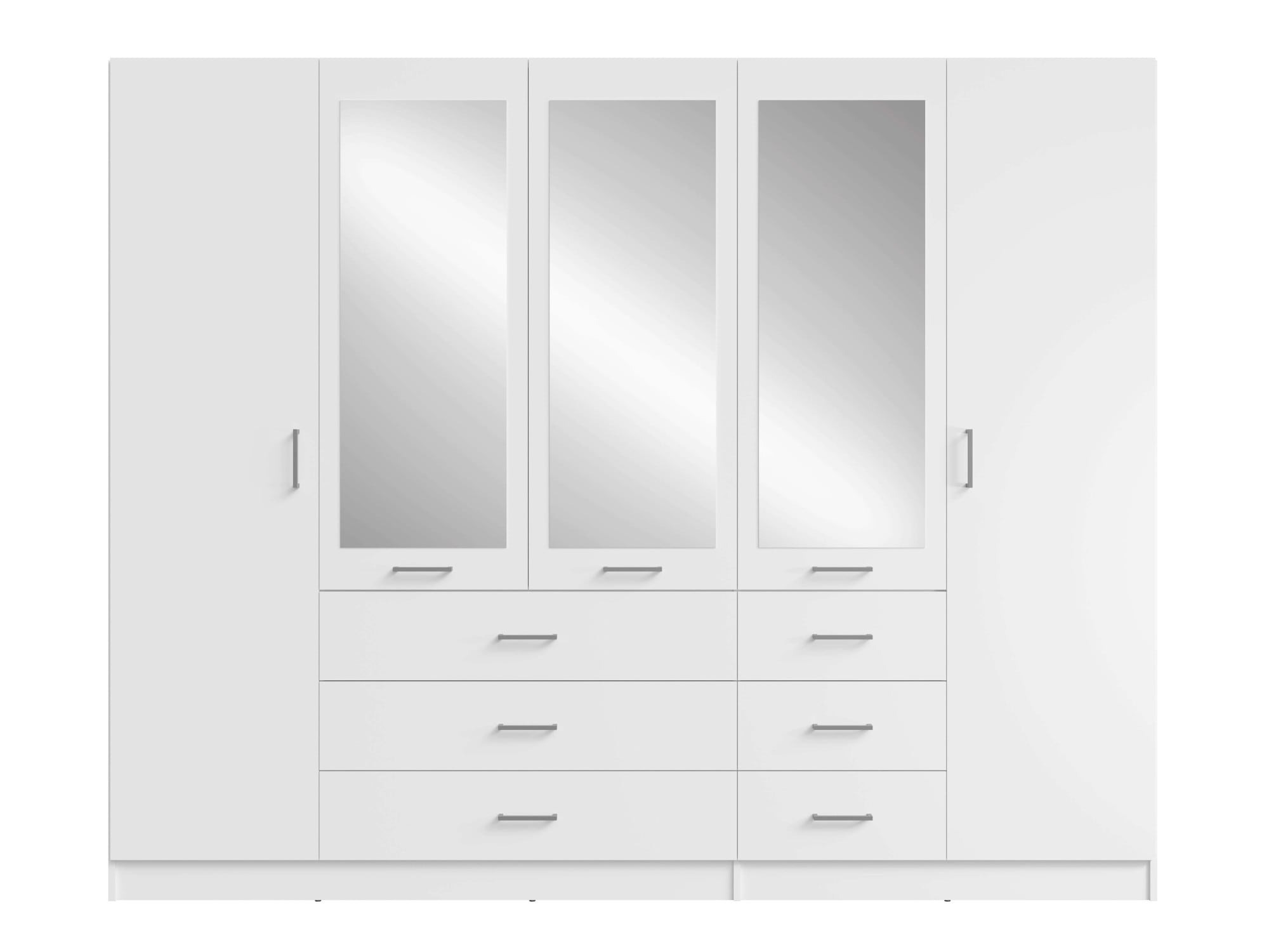 Home affaire Kleiderschrank »KOS Garderobe mit 6 Schubladen, Kleiderstange, 5 Einlegeböden, Spiegel«, Wäscheschrank mit 5 Drehtüren, silberfarben Griffen, Masse B/H/T 250/200/58cm