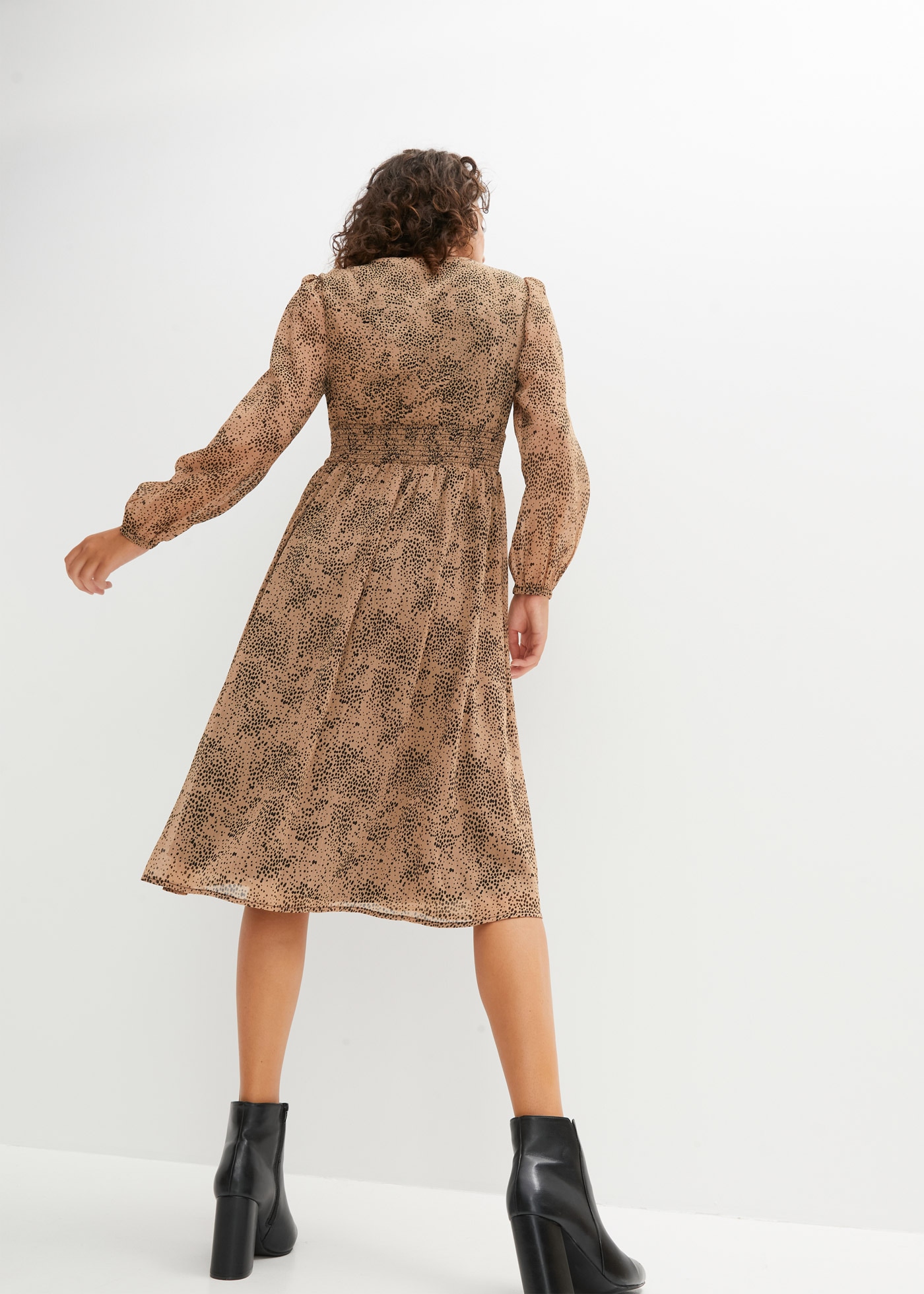 bonprix Chiffonkleid mit Alloverdruck und V-Ausschnitt