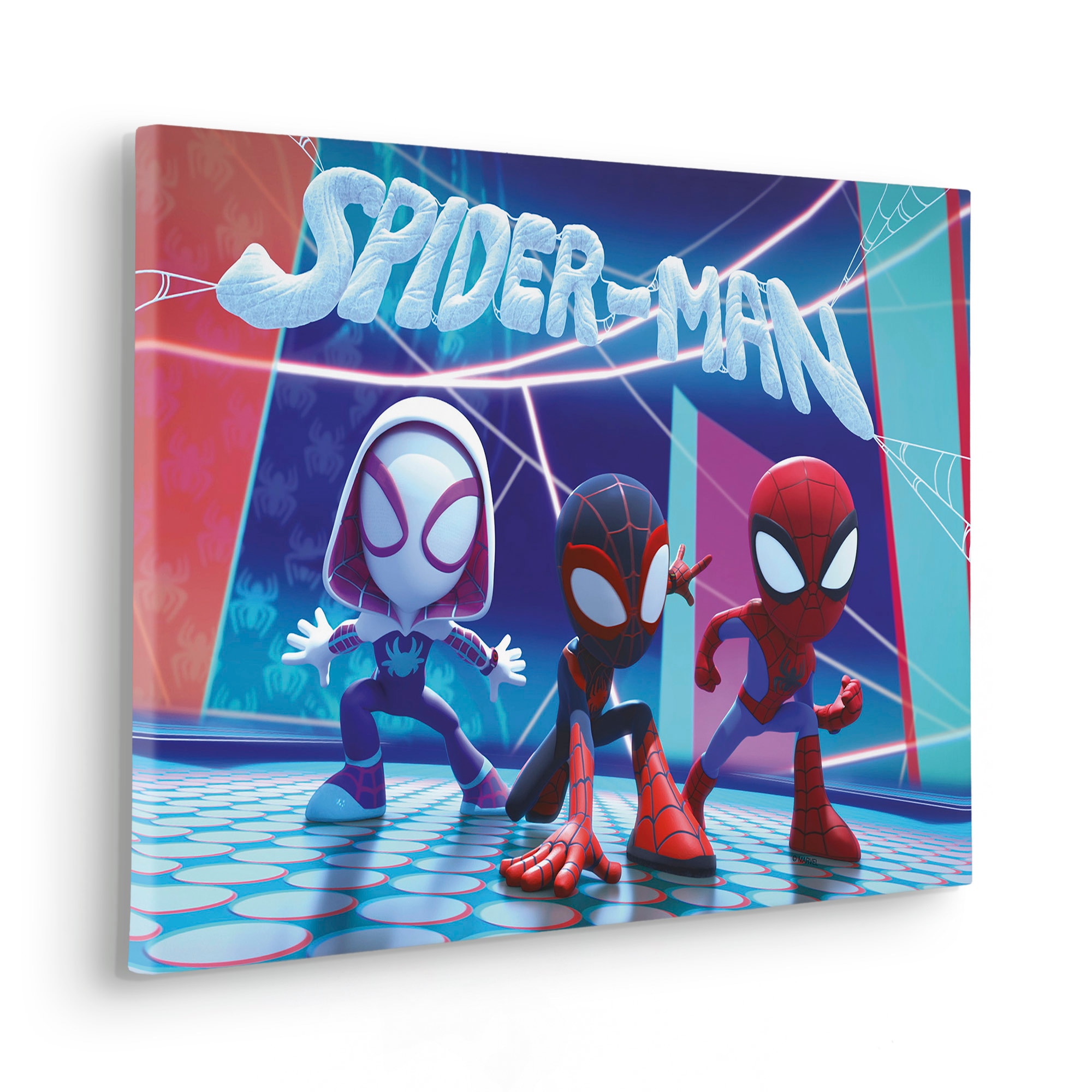 Komar Leinwandbild »Spidey and His Amazing Friends Glowy Spideys - Grösse 60 x 40 cm«, Comic, (1 St., Leinwandbild), Keilrahmenbild mit Echtholzrahmen, Kinderzimmer