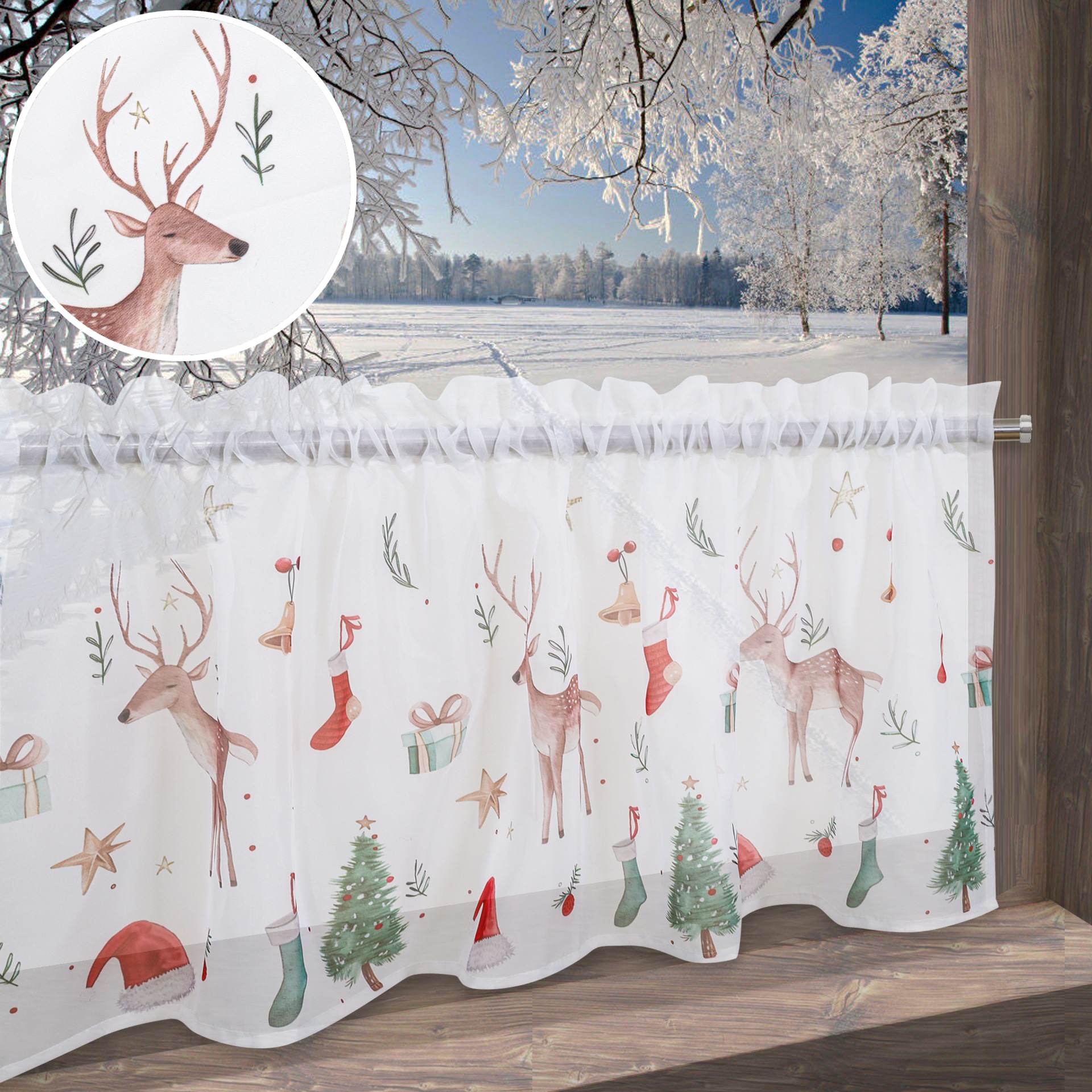 Image of GOODproduct Scheibengardine "Olwyn" Stangendurchzug 1 Stk. tlg. weihnachtlich, transparent, bedruckt, schöne Haptik