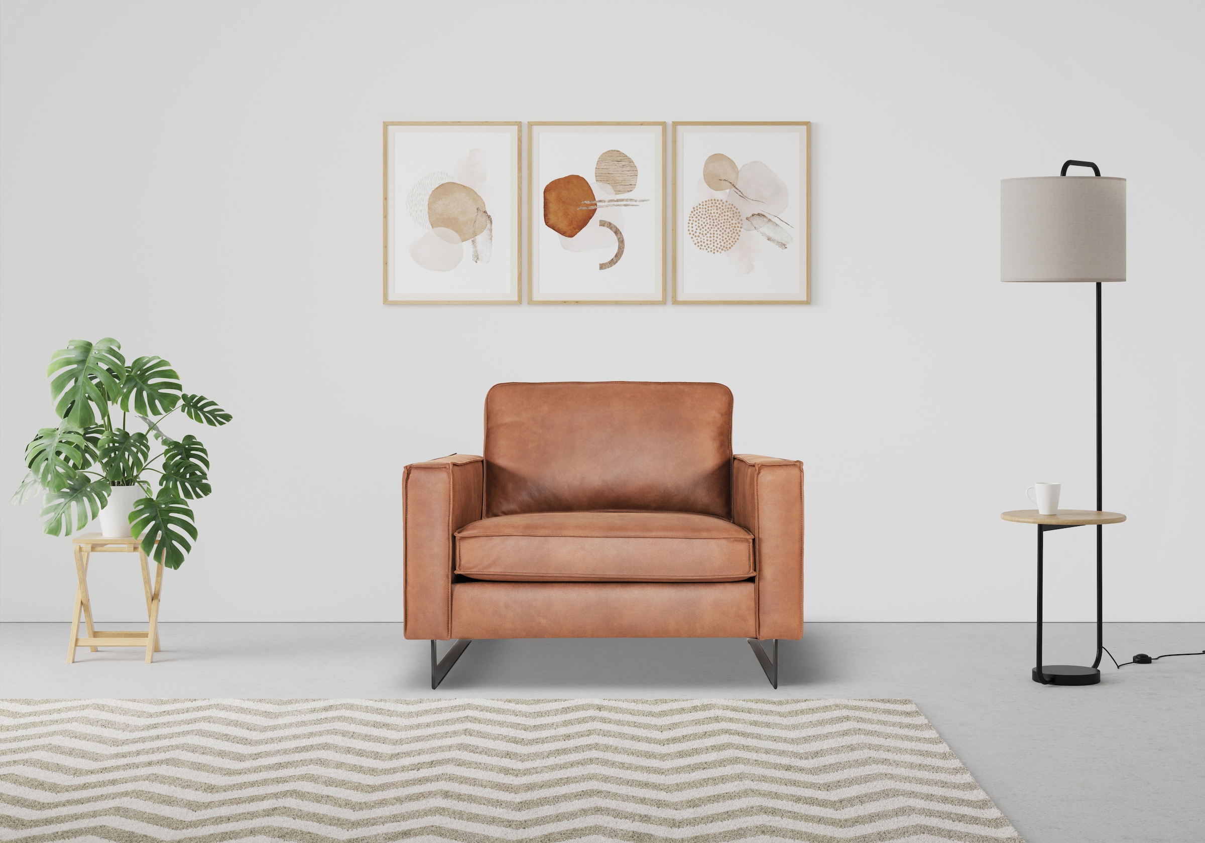 Places of Style Loveseat »Pinto 105 cm, Cord, Chenille, Lederoptik«, mit Keder, Metallfüssen und auch in Cord Bezug erhältlich