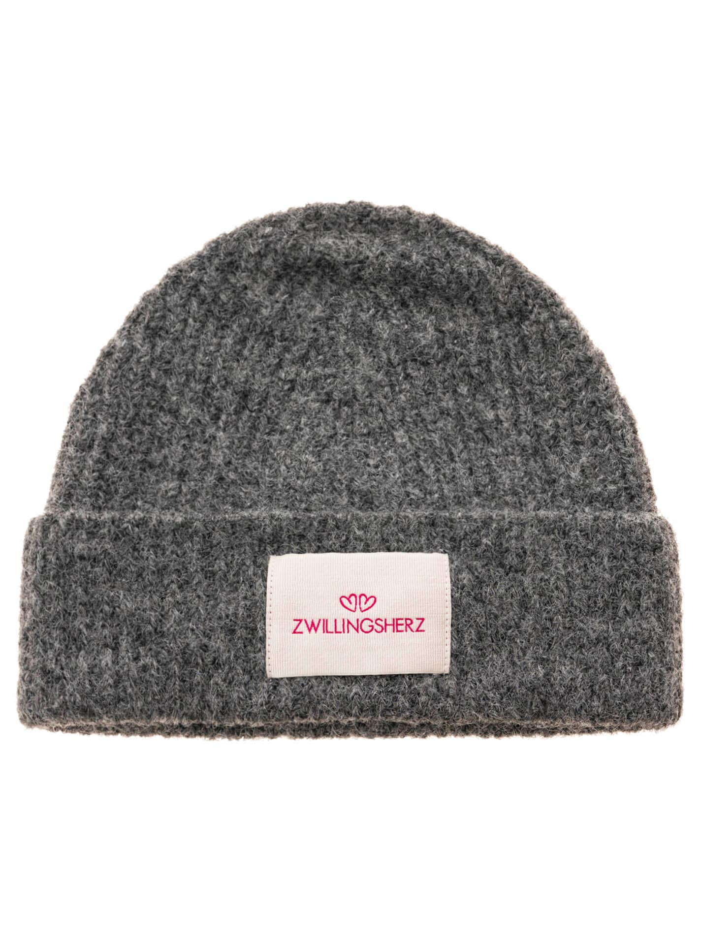 Zwillingsherz Bonnet tricoté »"Zwillingsherz Patch"« gerippt,  mit Wolle und Umschlag, mit Patch