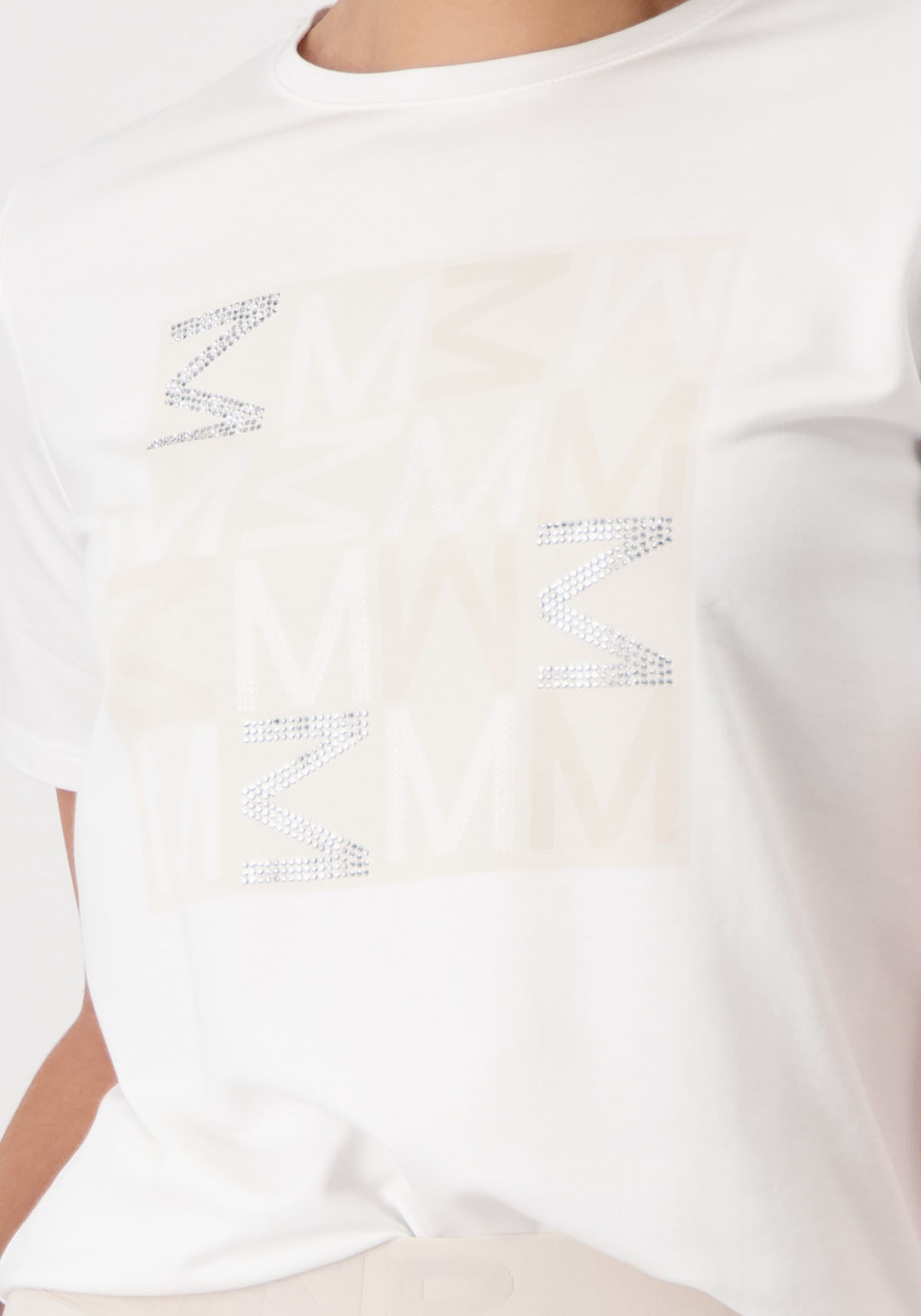 Monari Rundhalsshirt, mit Frontprint und Glitzernieten