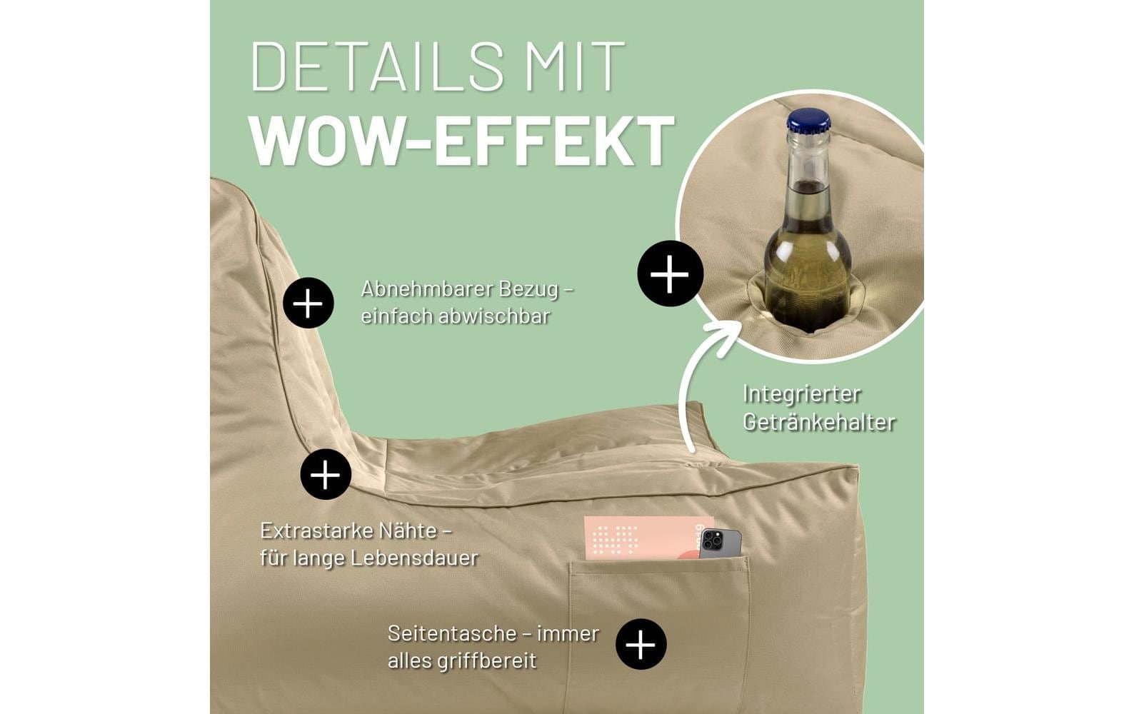 Lumaland Sitzsack »Lounge mit Flaschenhalter 380 l«