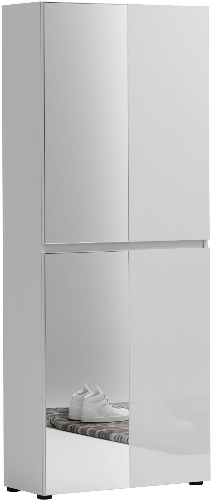 INOSIGN Schuhschrank »Mister,Schuhkommode,Schuhmöbel,Schuhablage,Schuhregal«, Breite 80 cm, Höhe 200 cm, Tiefe 34 cm, 4 Türen, 12 Fächer, 2 Spiegel