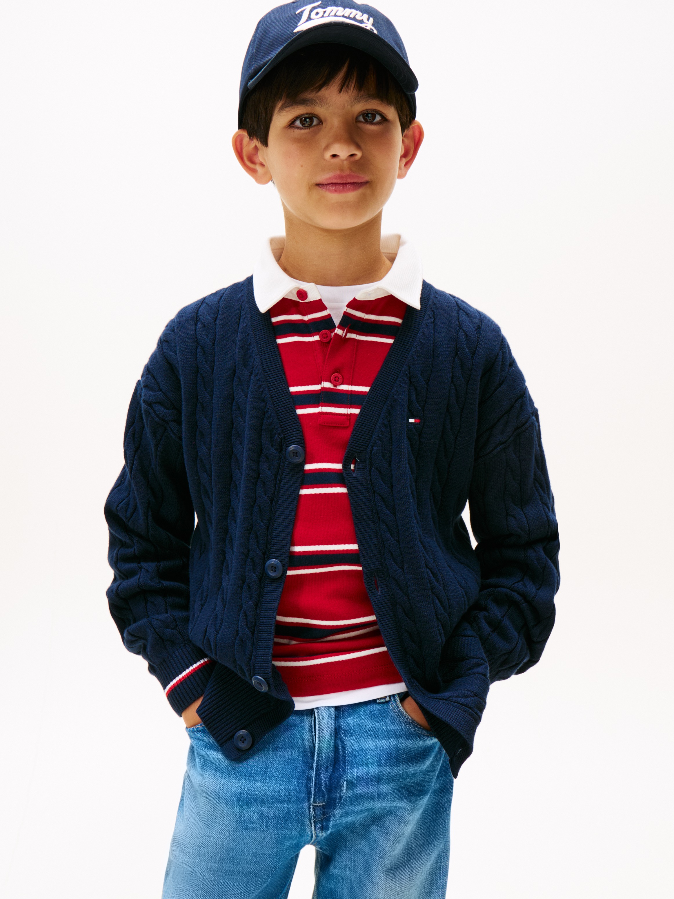 Image of Tommy Hilfiger Strickpullover "COTTON CABLE GLOBAL STRIPE CARDI" Kinder bis 16 Jahre