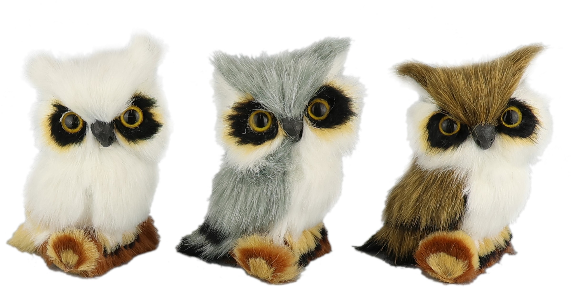 Image of I.GE.A. Dekofigur "Tierfigur mini Eule 3er Set" Aus Kunstfell Vogel Dekovogel Statue Ornament Pelz Plüschtier Waldtier