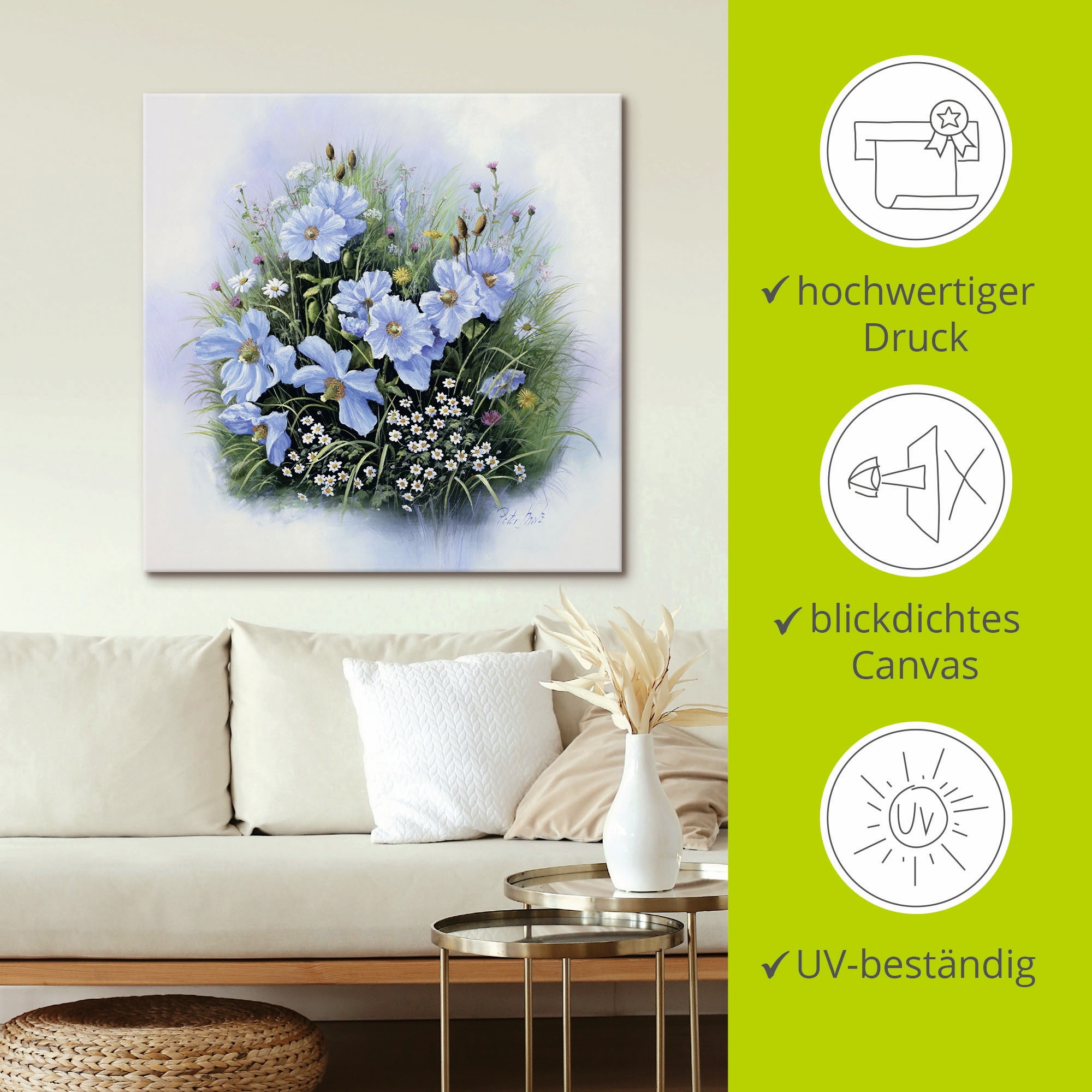 Artland Leinwandbild »Blaue Blumen«, Blumen, (1 St.), auf Keilrahmen gespannt