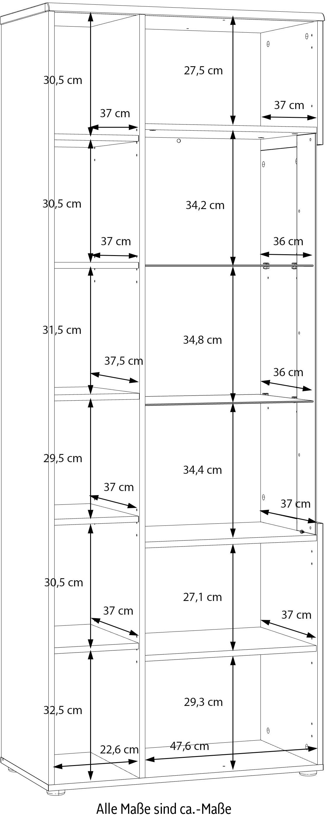 FORTE Vitrine »Akinori« B/H/T 75,1/197,6/41,8 cm,  Highboardvitrine, Glastüre , Soft Close, MDF Front, Metallgriffe