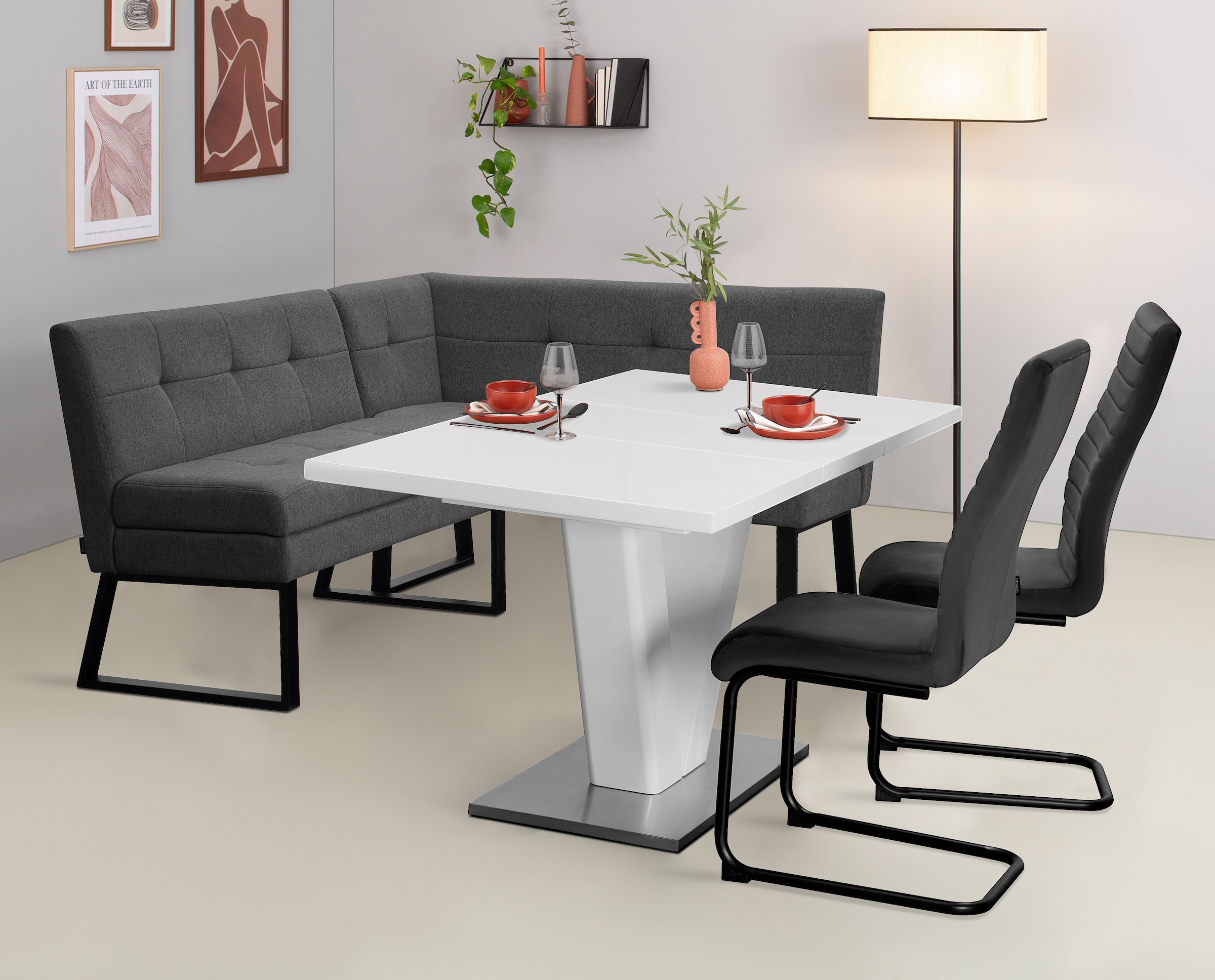 GOODproduct Eckbank »Geranie, Sitzbank, Essbank, pflegeleichter Strukturstoff« Eckbank inkl. Stauraum, Pulverbeschichtetes Metallgestell