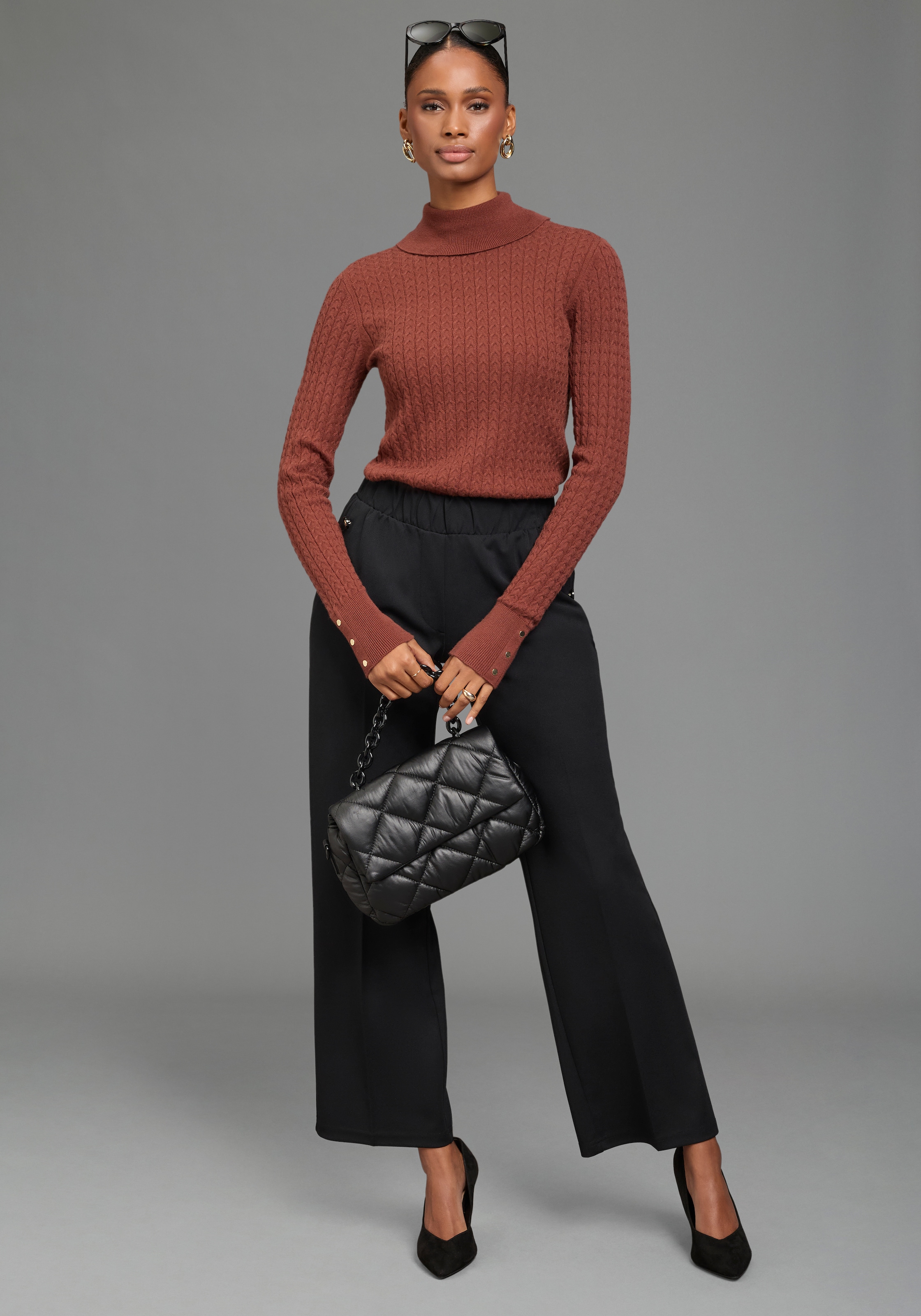 Laura Scott Pantalon à enfiler  Avec plis repassés et boutons décoratifs à l'entrée de la poche